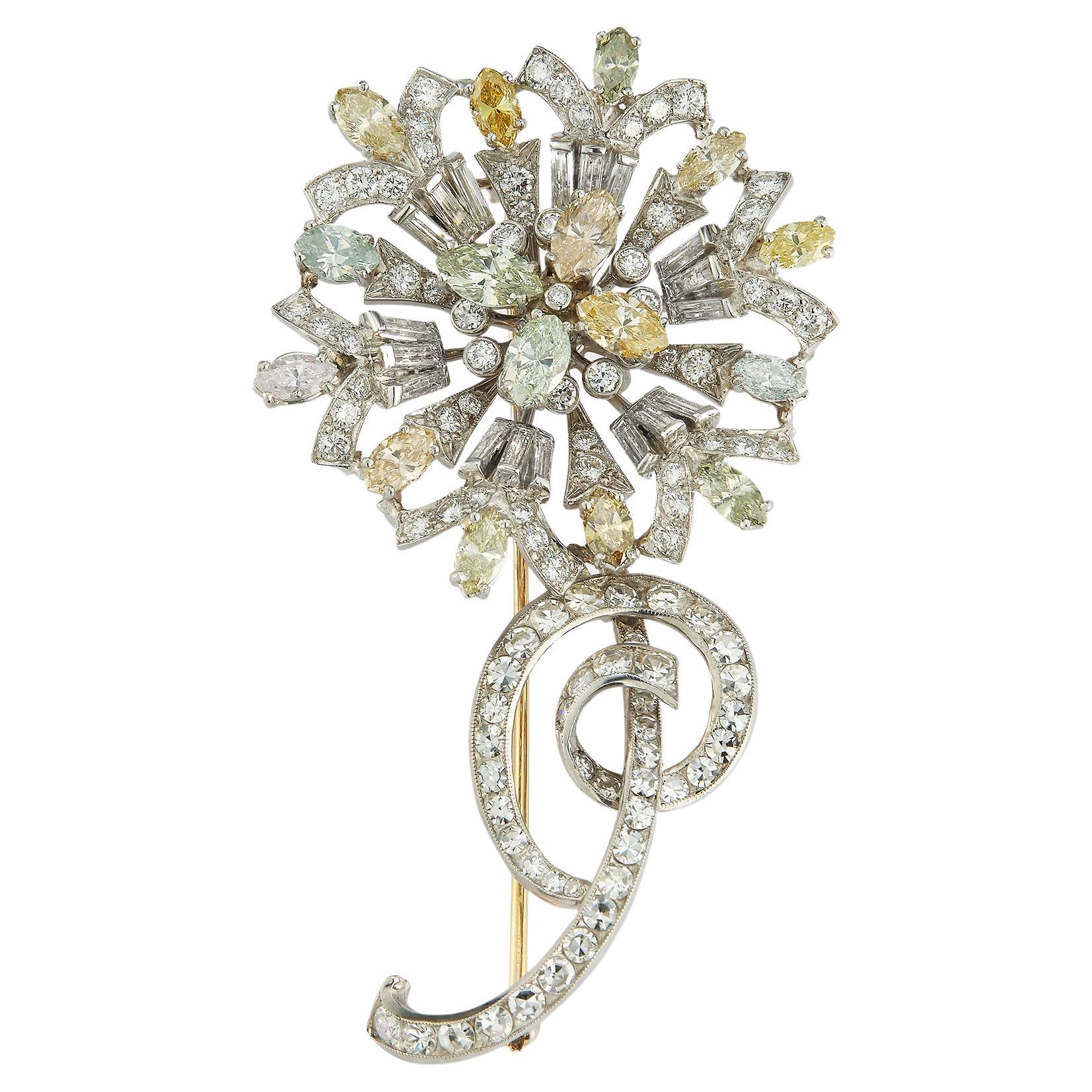 Tiffany & Co. Certified Multi Color Diamond Flower Brooch