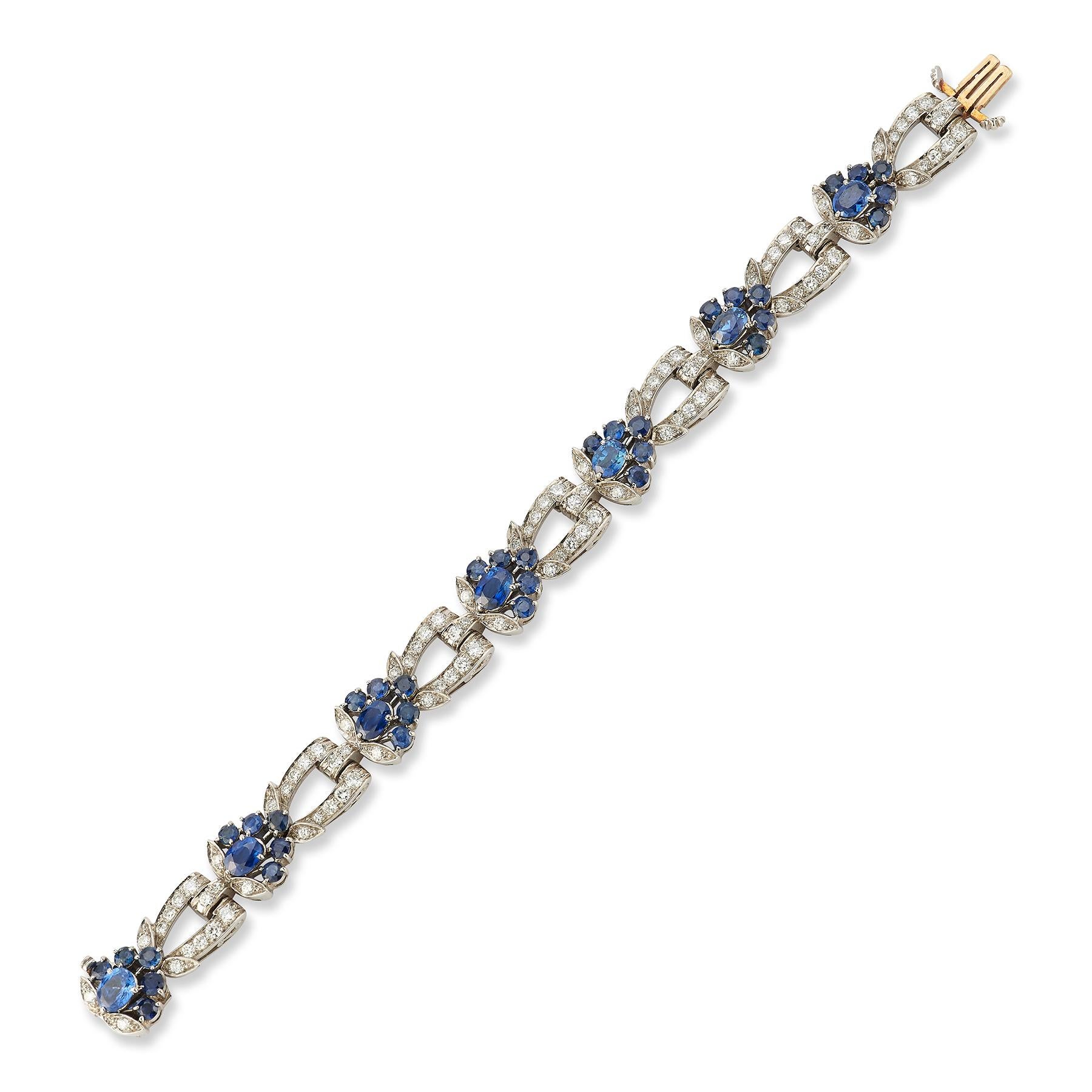 Tiffany & Co. Certified Natural Burmese Sapphire & Diamond Bracelet

A palladium bracelet set with sapphires and diamonds in alternating links

Accompanied by an AGL certificate stating the sapphires are natural no heat, with Burmese