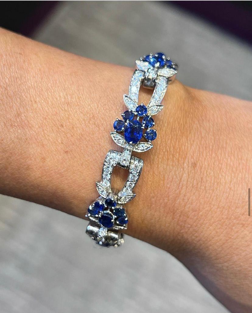 Round Cut Tiffany & Co. Certified Natural Burmese Sapphire & Diamond Bracelet