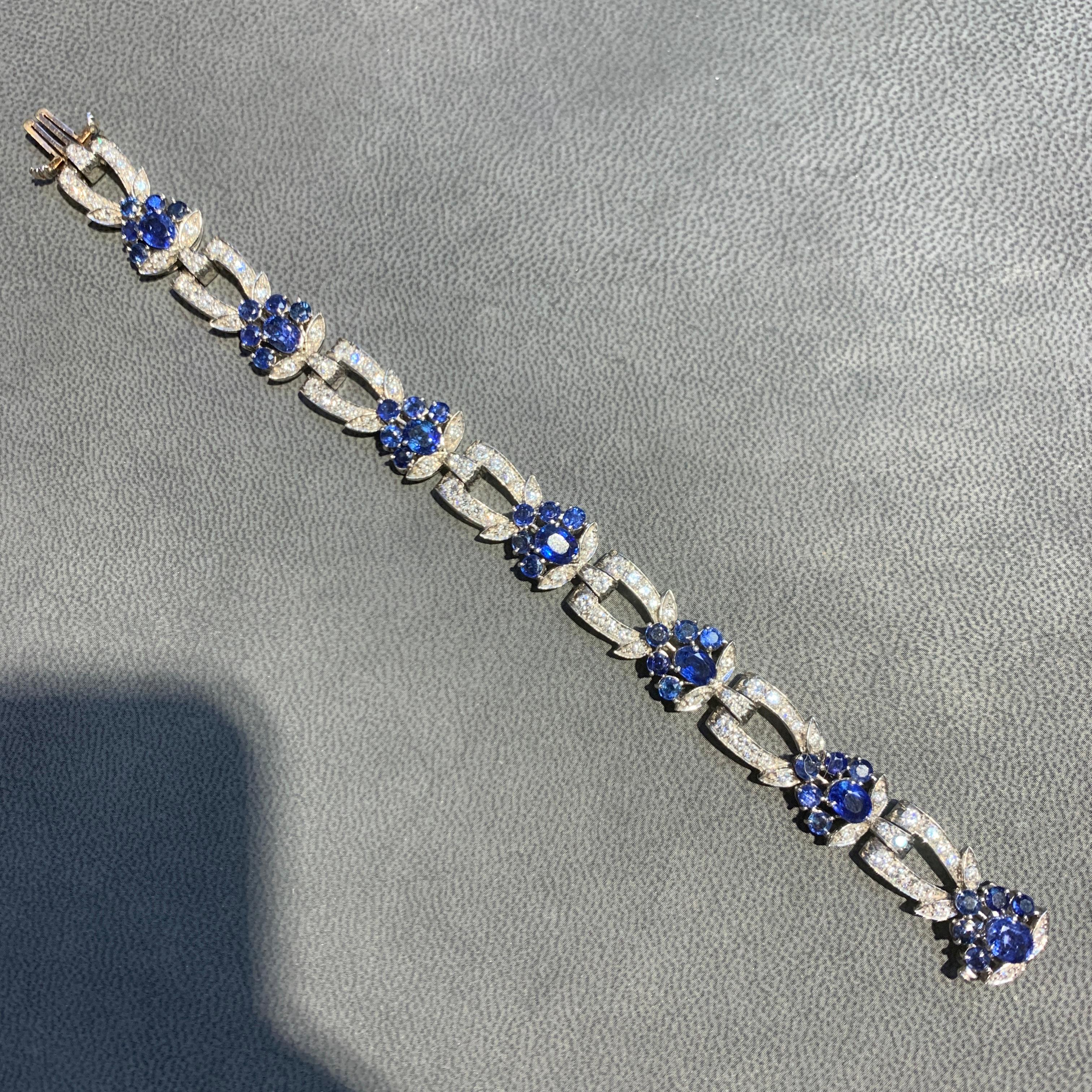 Tiffany & Co. Certified Natural Burmese Sapphire & Diamond Bracelet In Excellent Condition In New York, NY