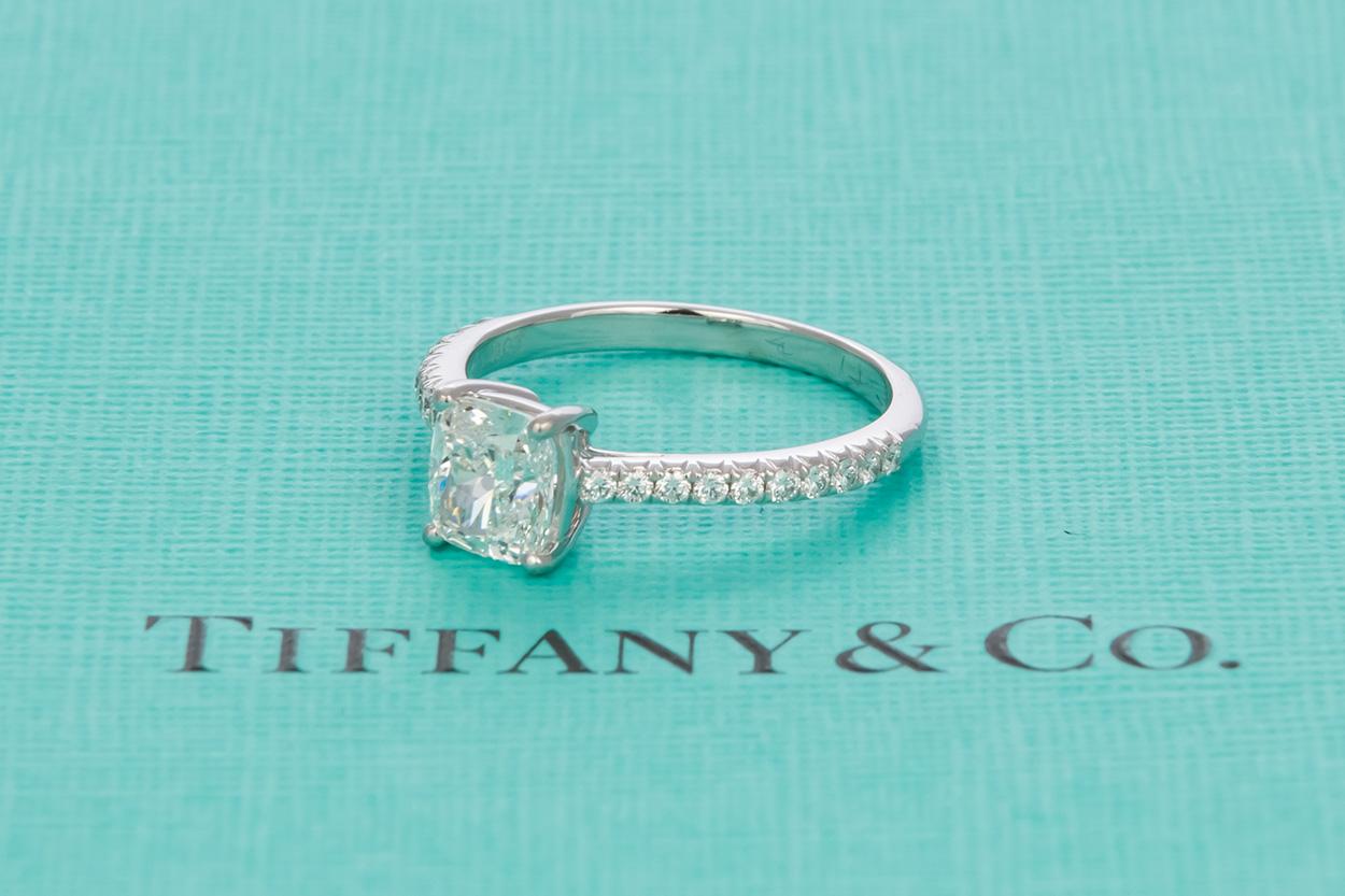 Tiffany & Co. Certified Platinum Cushion Diamond Novo Solitaire Engagement Ring 4