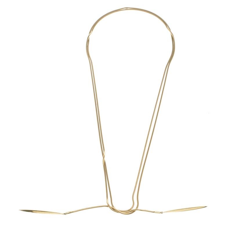 Tiffany & Co. Chain Feather 18k Yellow Gold Lariat Wrap Necklace