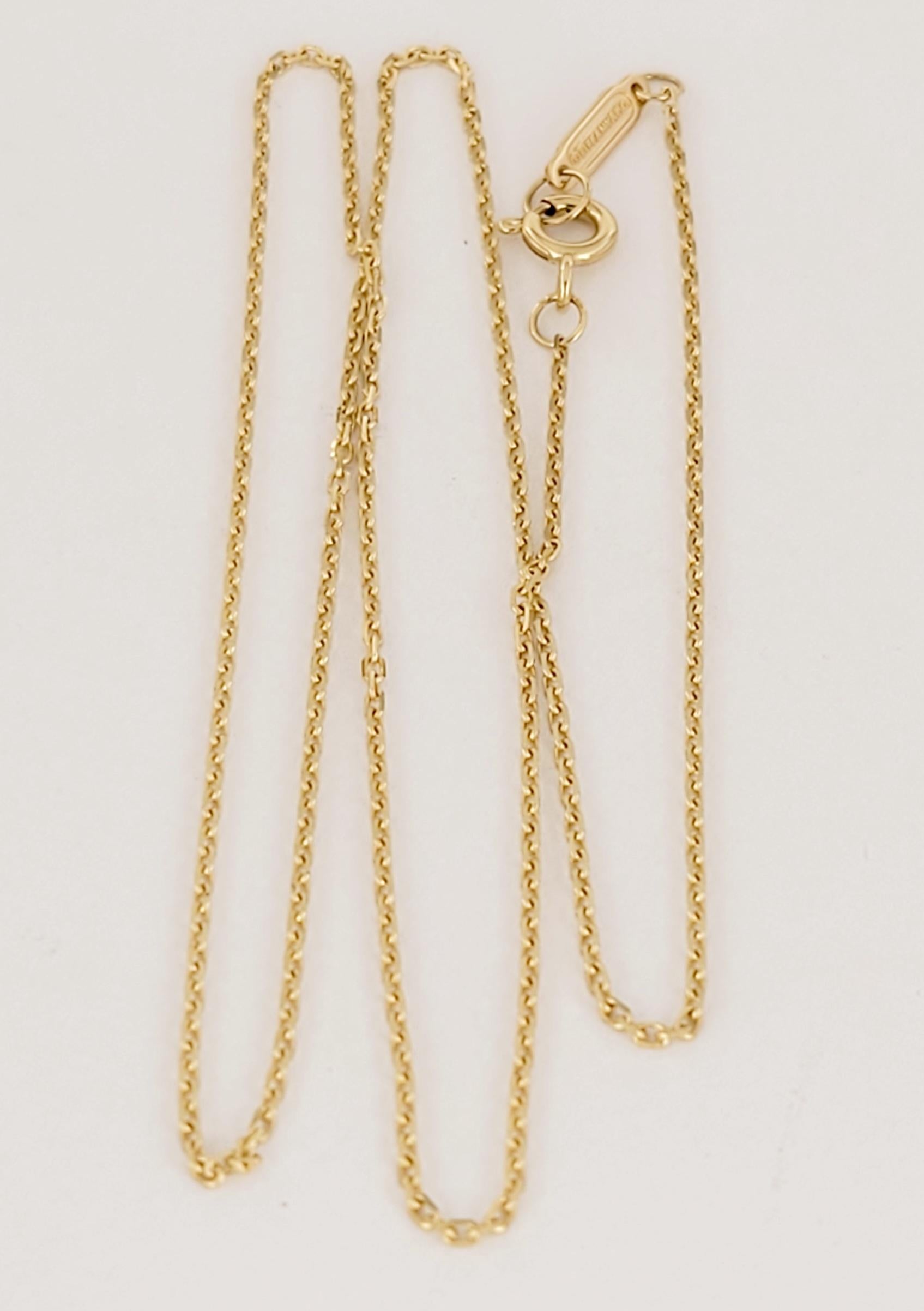 Tiffany& Co Chain
Material 18K Yellow Gold
Chain Length 16'' Long 
Chain Weight 1.6 gr
Gender Women
Condition New, never worn
Comes with Tiffany &Co pouch
