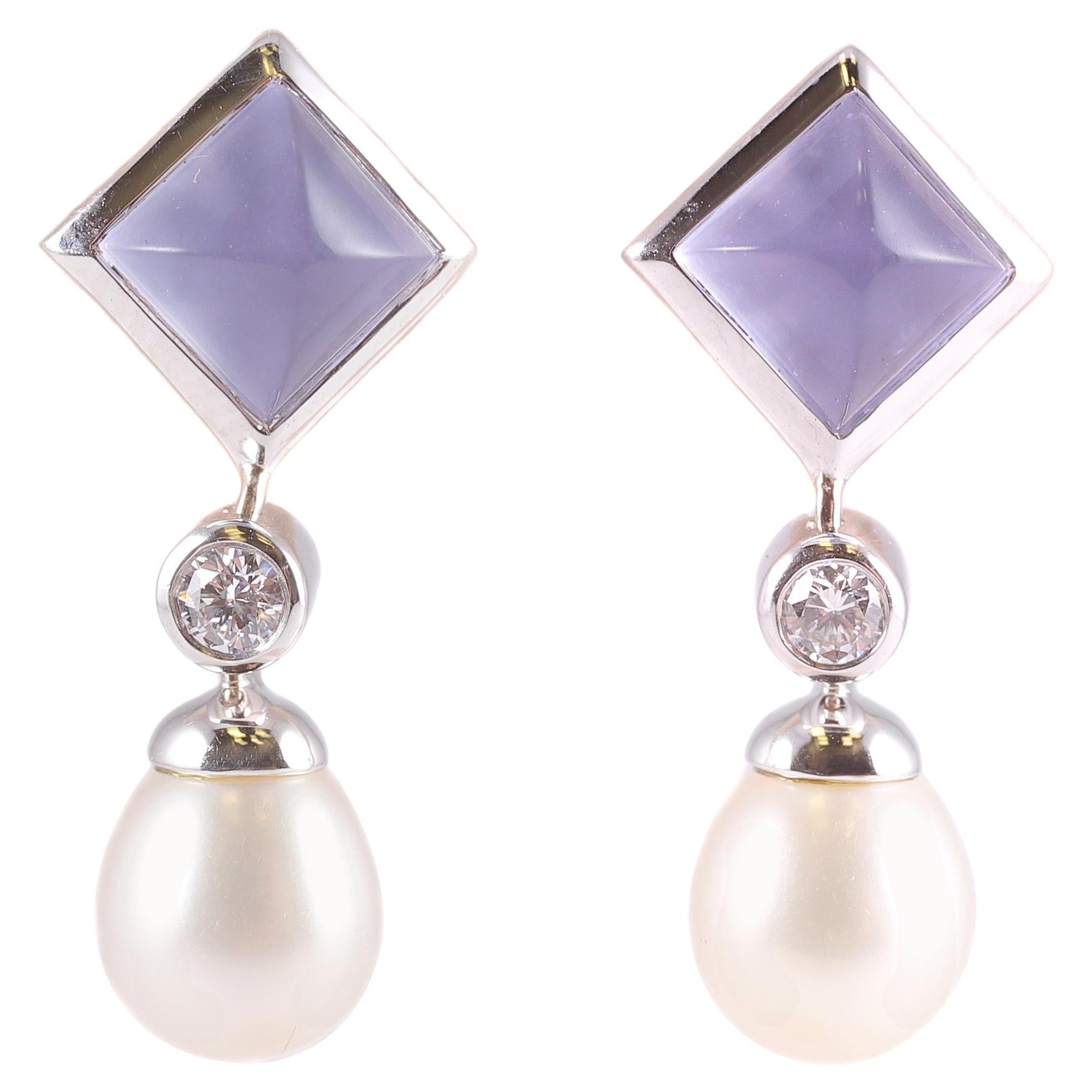 Tiffany & Co. Chalcedony Pearl Drop Earrings