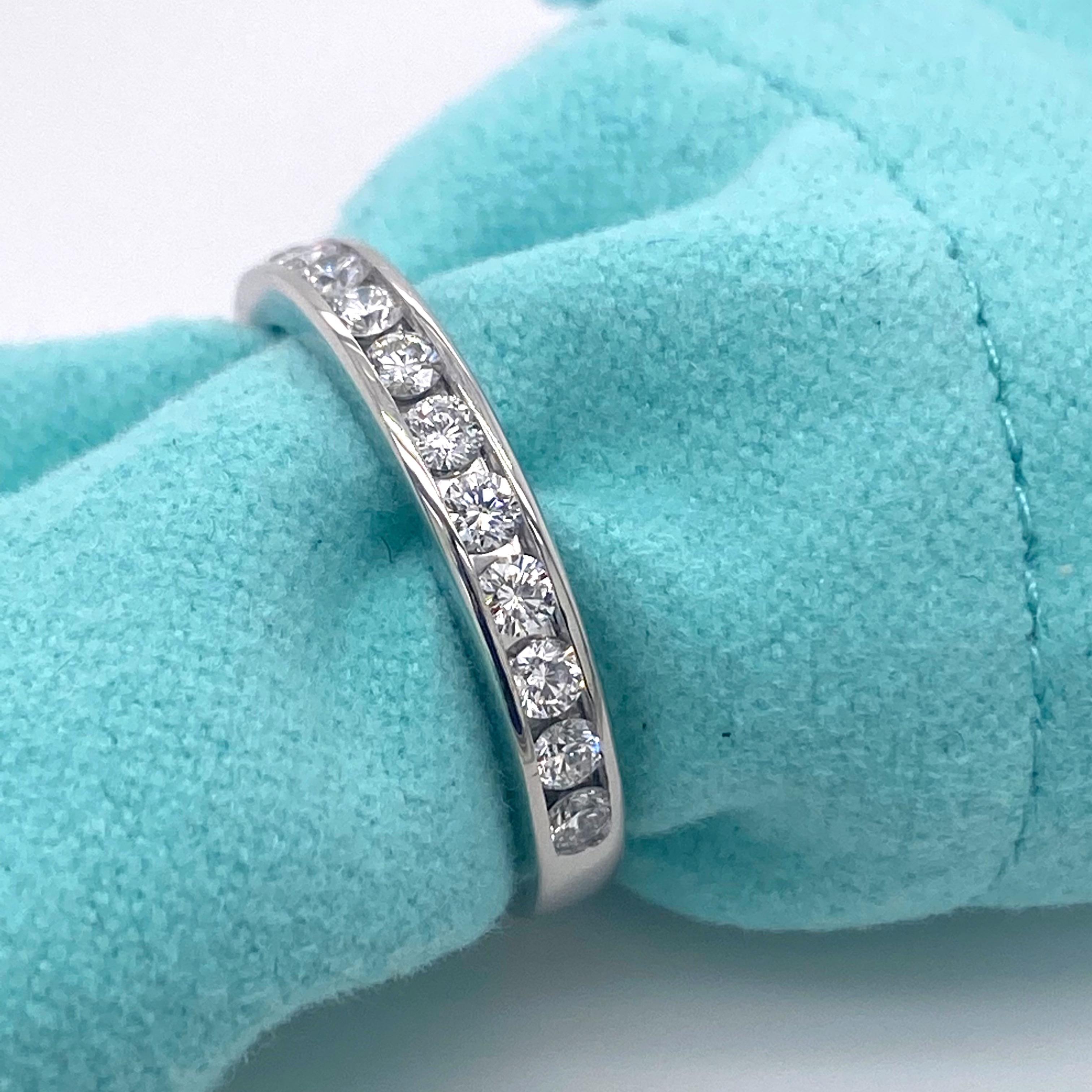 Tiffany & Co Channel Set Round Diamond Half Circle Wedding Band Platinum #1 In Excellent Condition For Sale In San Diego, CA