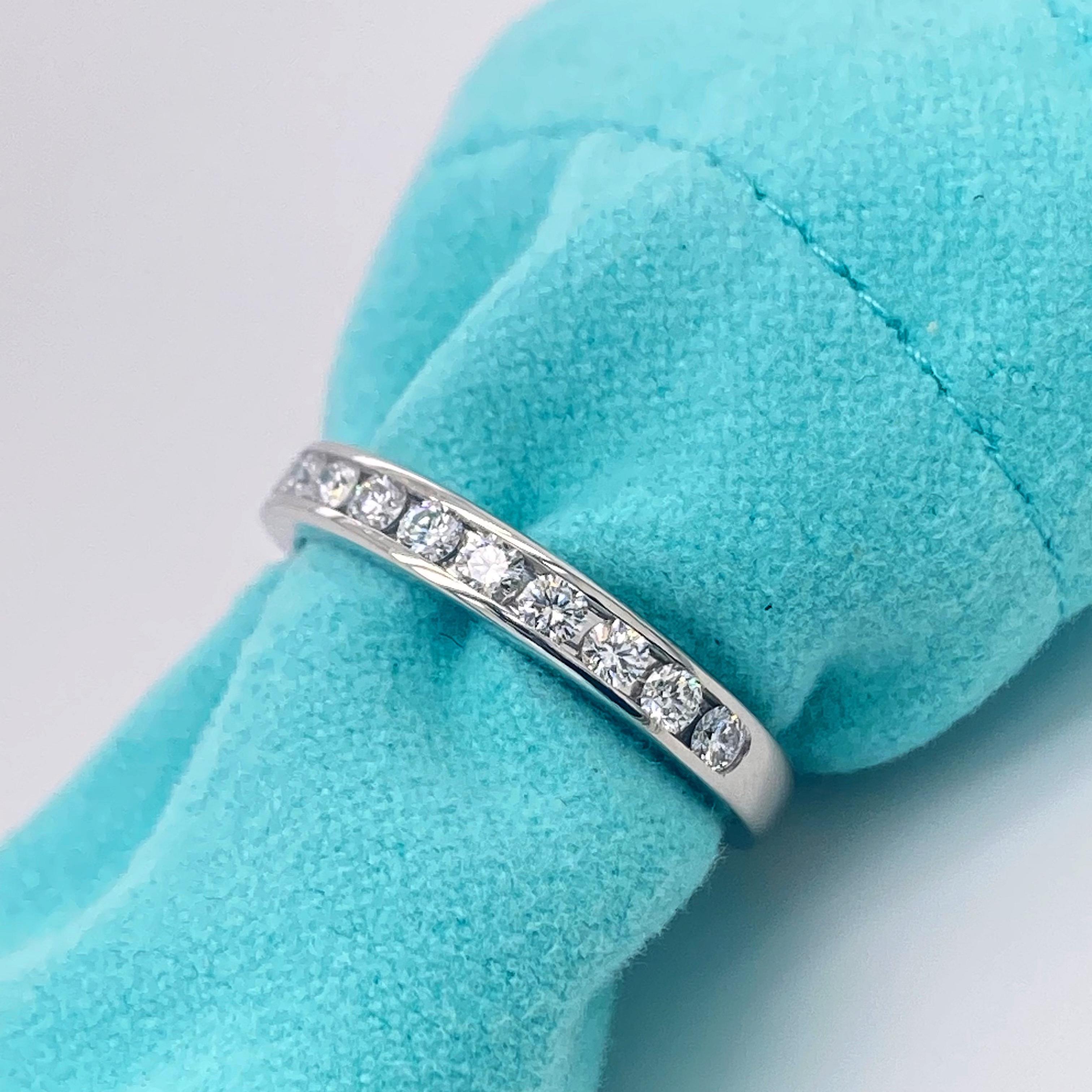 Women's or Men's Tiffany & Co Channel Set Round Diamond Half Circle Wedding Band Platinum #1 For Sale