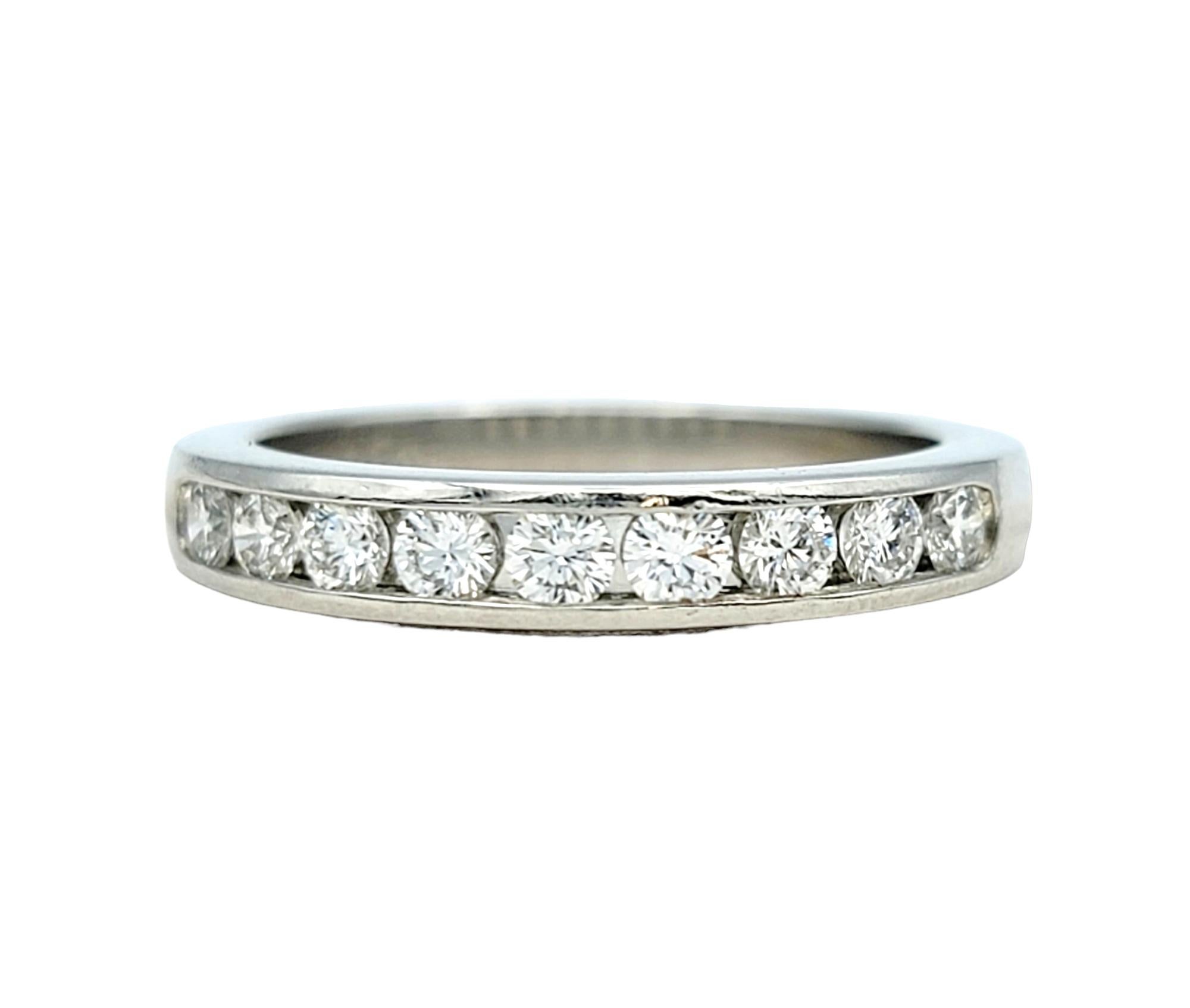 Ring size: 3.75

This exquisite Tiffany & Co. wedding band is a symbol of eternal love and commitment. Crafted from lustrous platinum, it exudes timeless elegance and durability, a fitting representation of a lasting marriage.

The ring features a