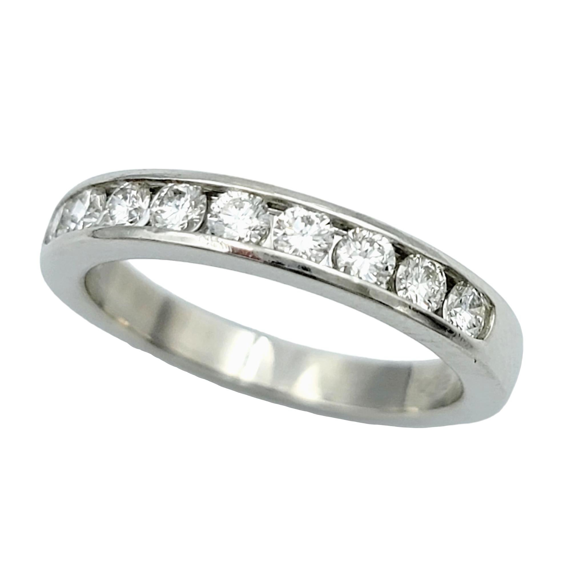 Contemporary Tiffany & Co. Channel Set Round Diamond Semi-Eternity Platinum Wedding Band Ring For Sale