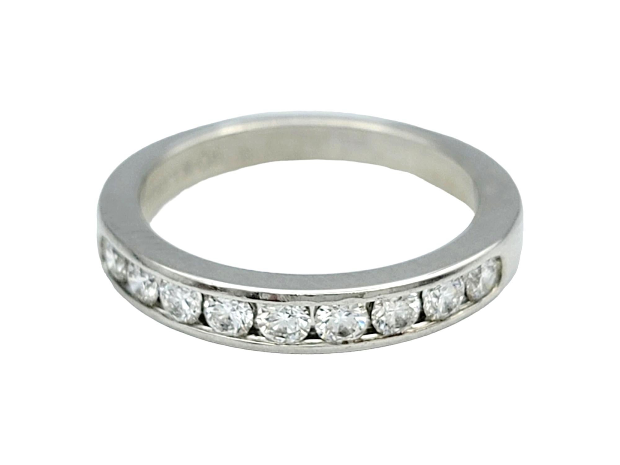 Round Cut Tiffany & Co. Channel Set Round Diamond Semi-Eternity Platinum Wedding Band Ring For Sale