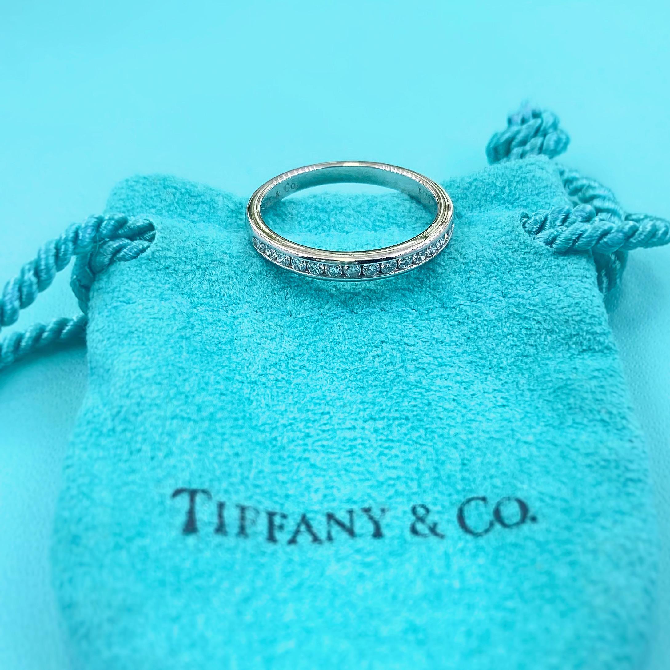 Round Cut Tiffany & Co. Channel Set Round Diamond Wedding Band 0.24 Carat Platinum For Sale