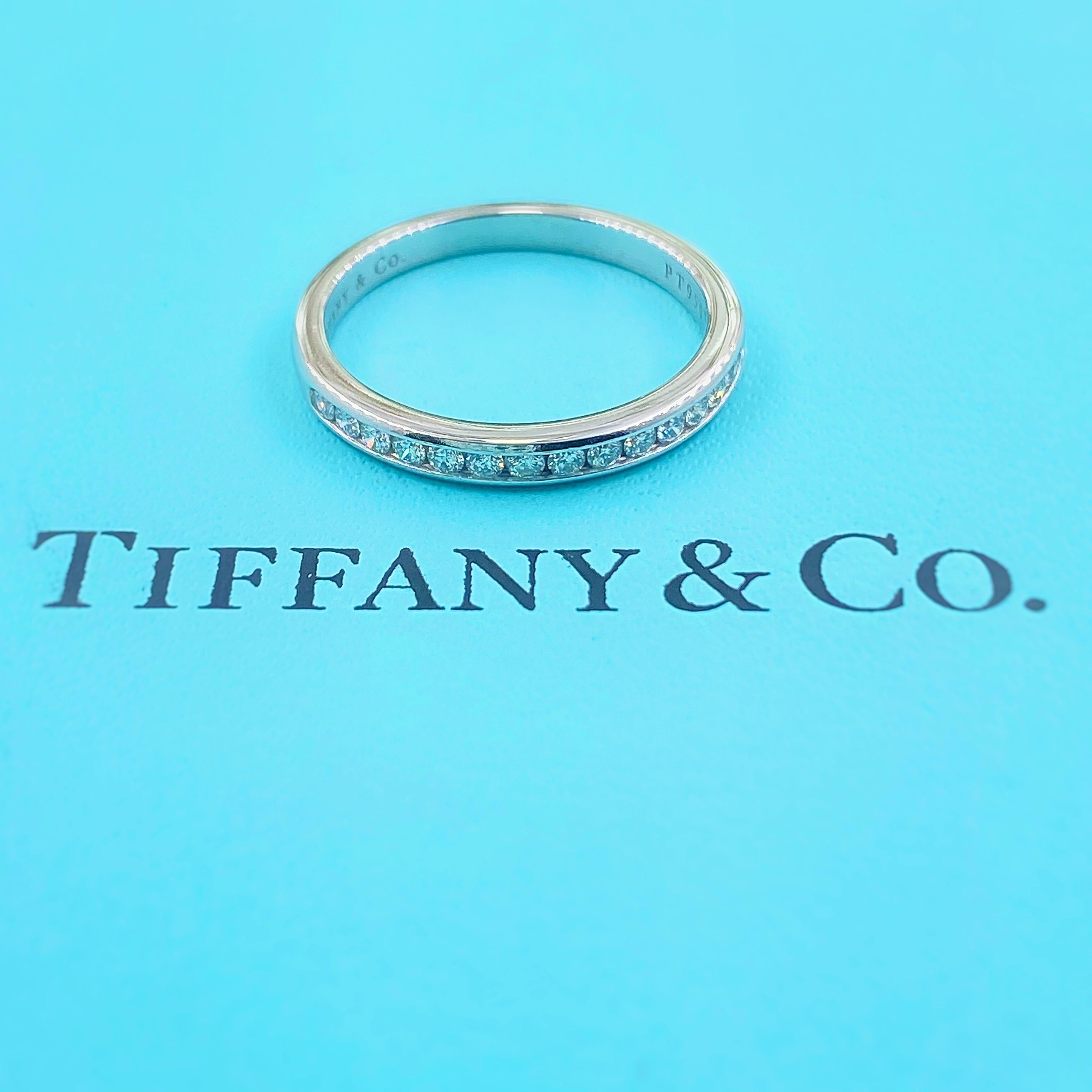 Tiffany & Co. Channel Set Round Diamond Wedding Band 0.24 Carat Platinum In Excellent Condition For Sale In San Diego, CA