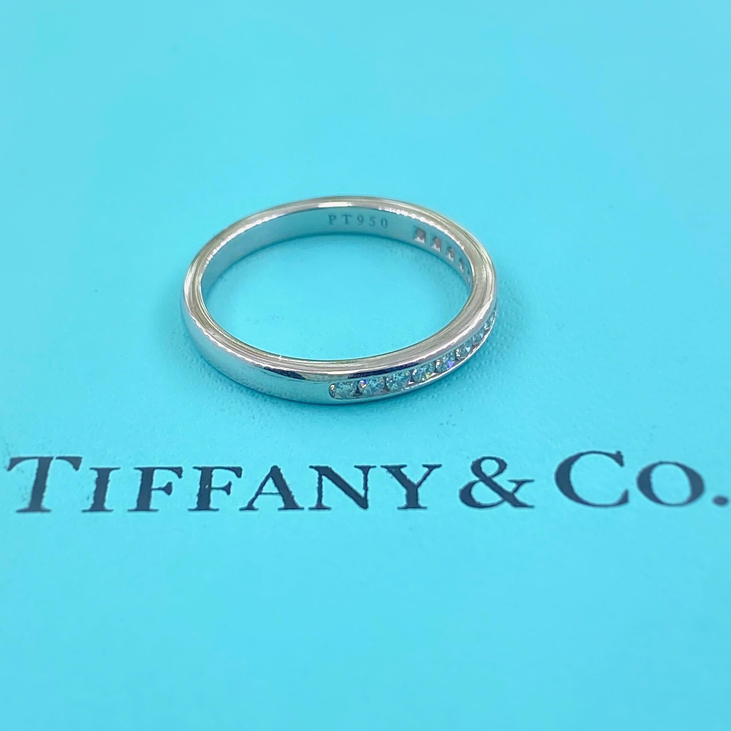 Women's or Men's Tiffany & Co. Channel Set Round Diamond Wedding Band 0.24 Carat Platinum For Sale