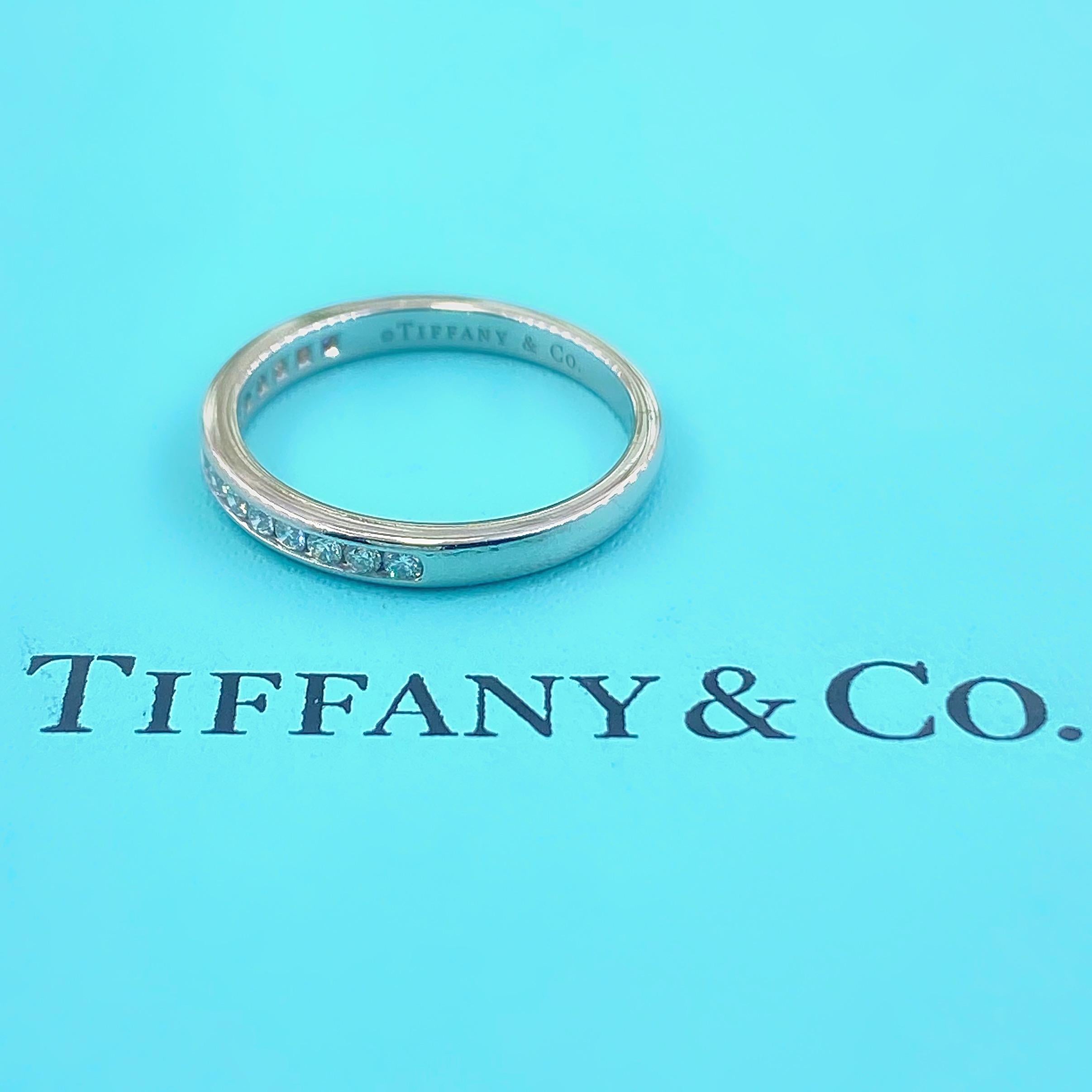 Women's or Men's Tiffany & Co. Channel Set Round Diamond Wedding Band 0.24 Carat Platinum For Sale