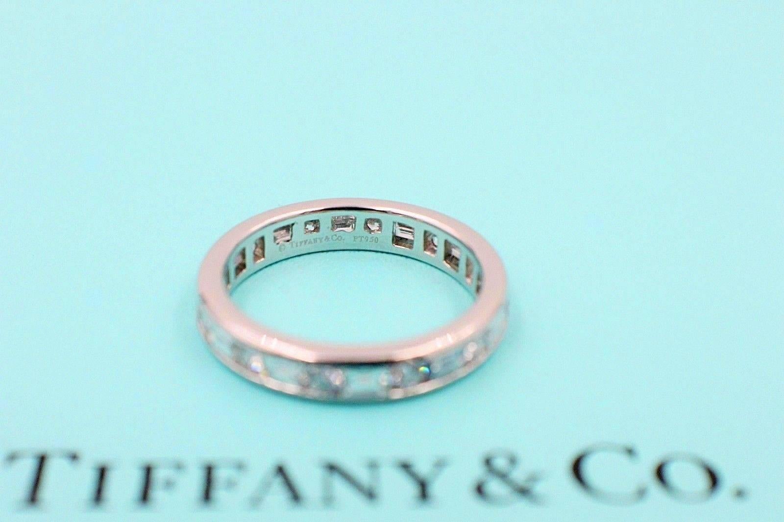Tiffany & Co. Channel Set Rounds & Baguettes Diamond Eternity Platinum Band Ring In Excellent Condition In San Diego, CA