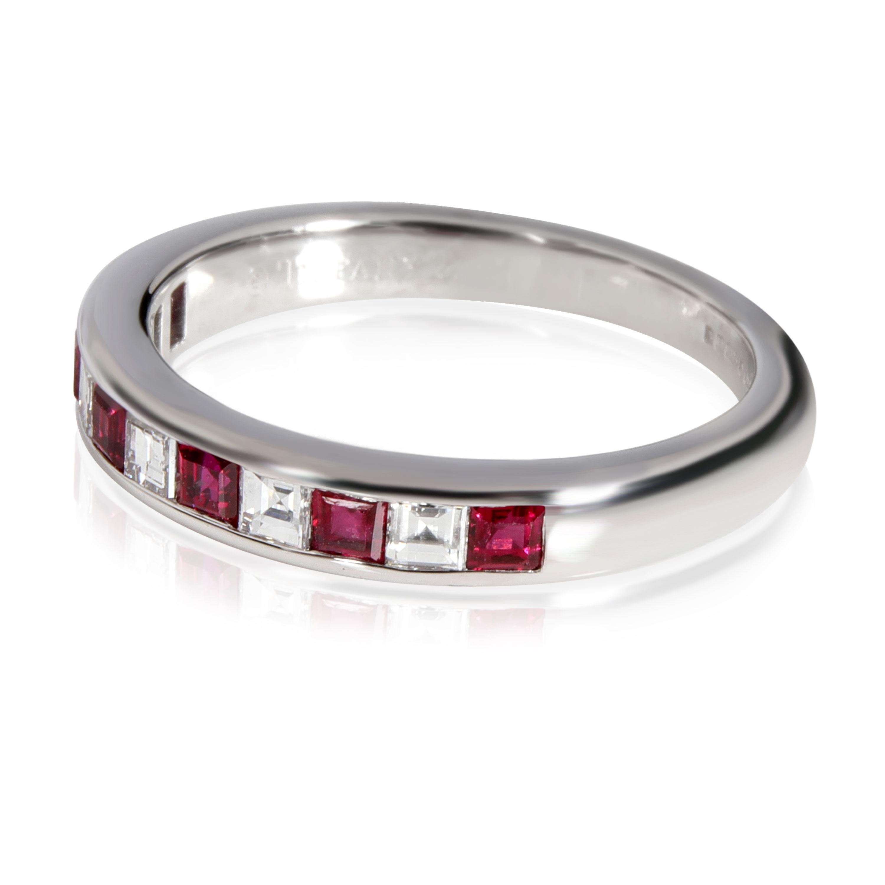 Square Cut Tiffany & Co. Channel Set Ruby Diamond Band in Platinum 0.25 Carat