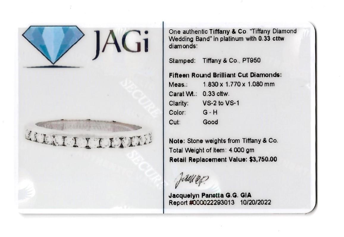 Tiffany & Co. Channel Set Semi Eternity Diamond Wedding Band Ring Platinum 5.25 For Sale 12