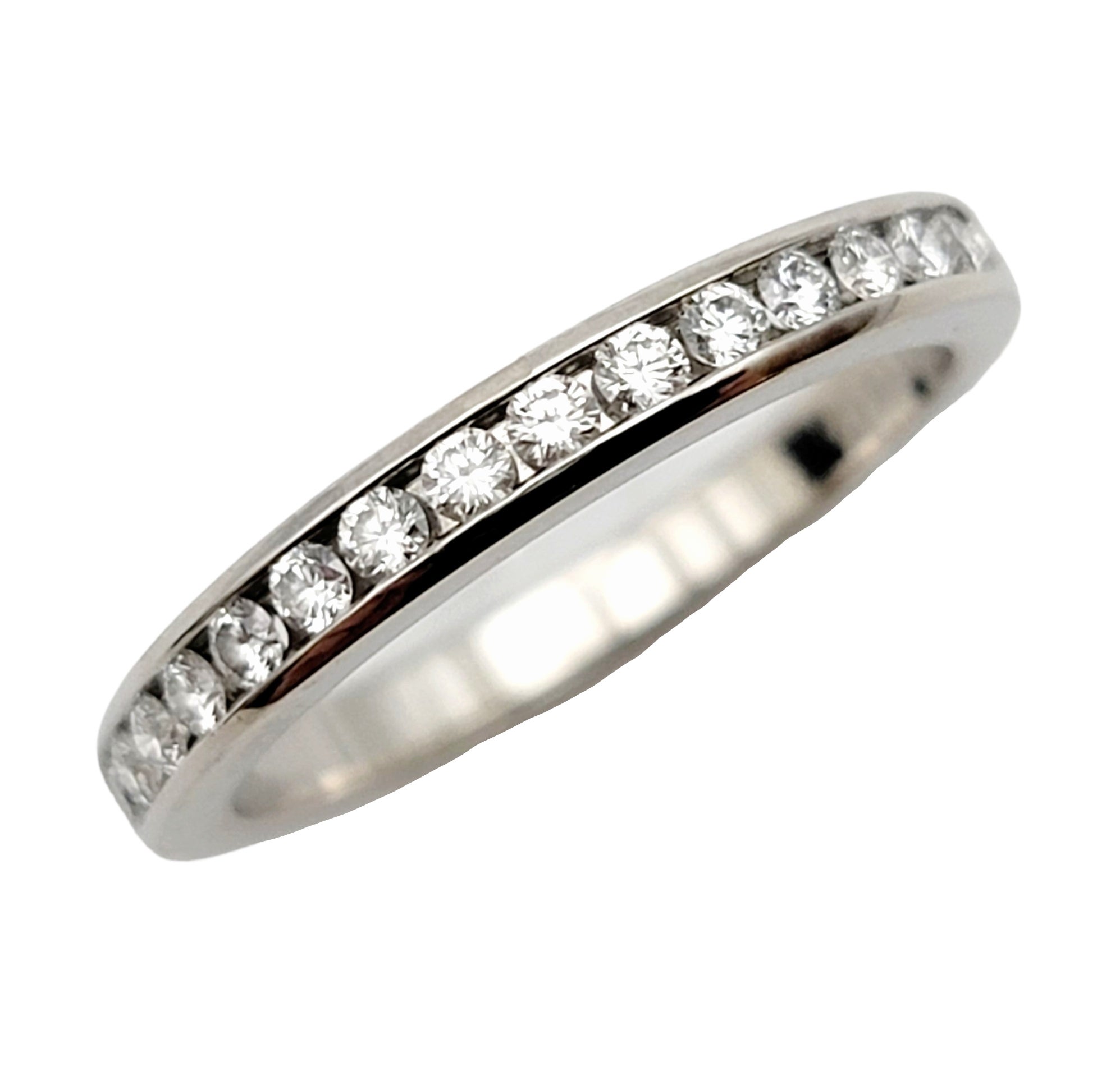 Ring size: 5.25

Stunning Tiffany & Co. diamond semi eternity band ring. Founded in 1837 in New York City, Tiffany & Co. is one of the world's most storied luxury design houses recognized globally for its innovative jewelry design, extraordinary