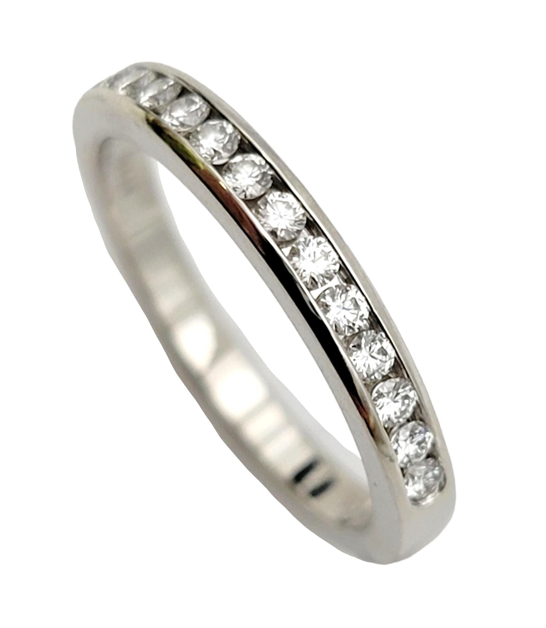 Tiffany & Co. Channel Set Semi Eternity Diamond Wedding Band Ring Platinum 5.25 In Excellent Condition For Sale In Scottsdale, AZ