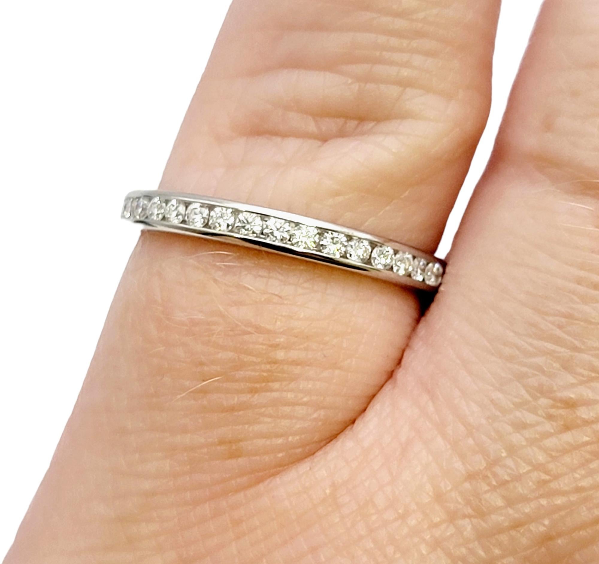 Tiffany & Co. Channel Set Semi Eternity Diamond Wedding Band Ring Platinum en vente 4