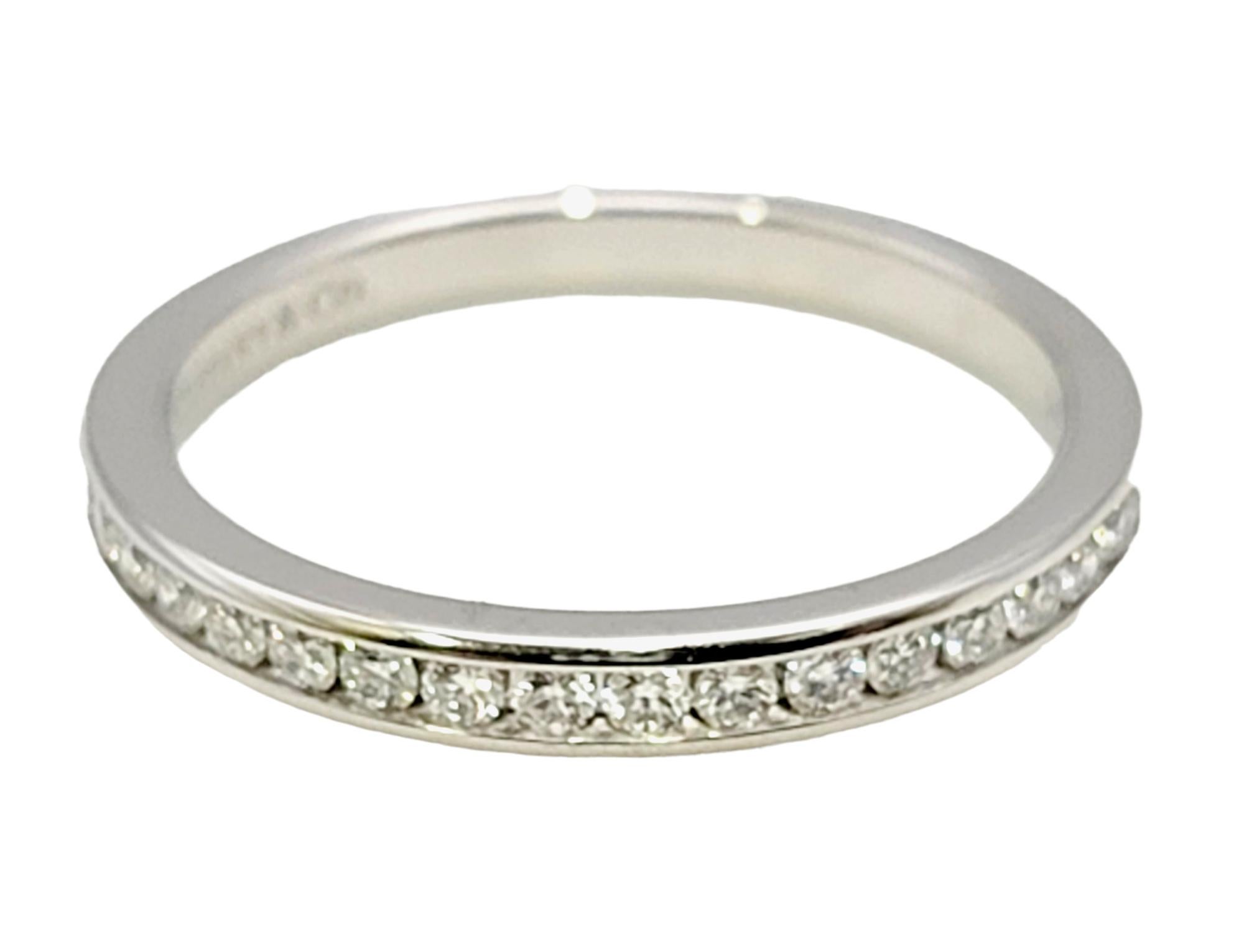 Taille ronde Tiffany & Co. Channel Set Semi Eternity Diamond Wedding Band Ring Platinum en vente