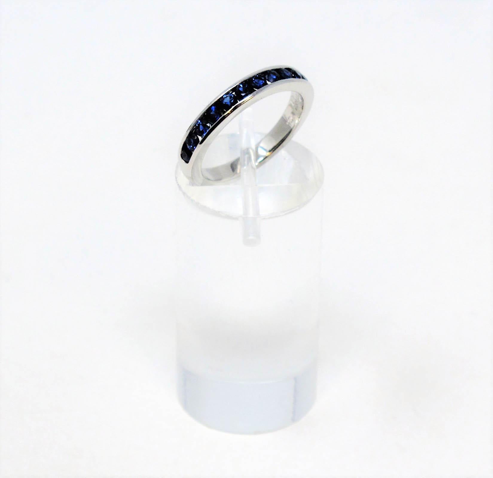 Round Cut Tiffany & Co. Channel Set Semi Eternity Sapphire Band Ring in Platinum