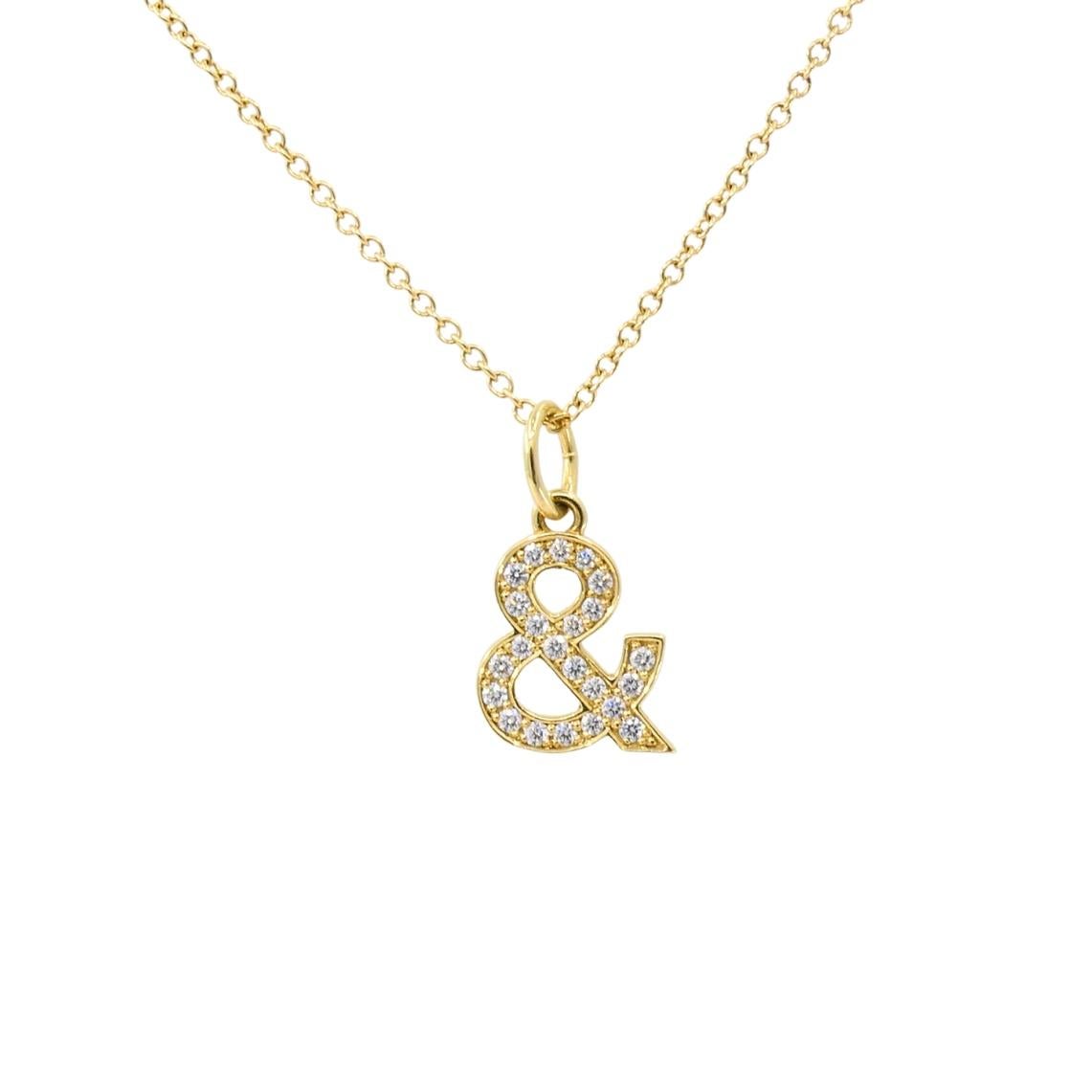 Tiffany & Co. Charm Collar Colgante Oro 18k Diamante Ampersand Caja Original Corte brillante en venta