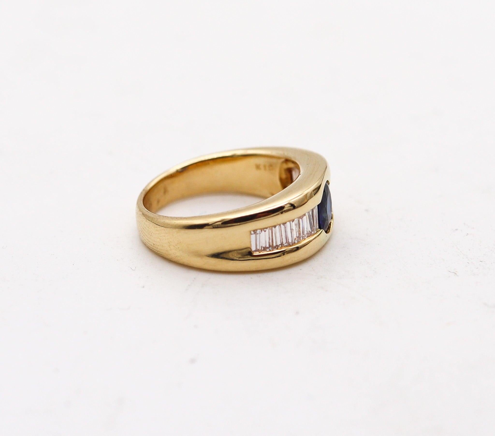 Anillo TIFFANY & CO Chevalier de oro de 18 quilates con diamantes y zafiro de 1,49 quilates en Excelente Estado en Miami, FL