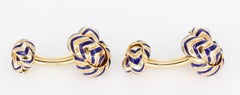 Tiffany & Co. Chevron Blue Enamel Gold Knot Cufflinks