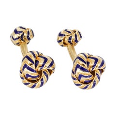 Tiffany & Co. Chevron Blue Enamel Gold Knot Cufflinks