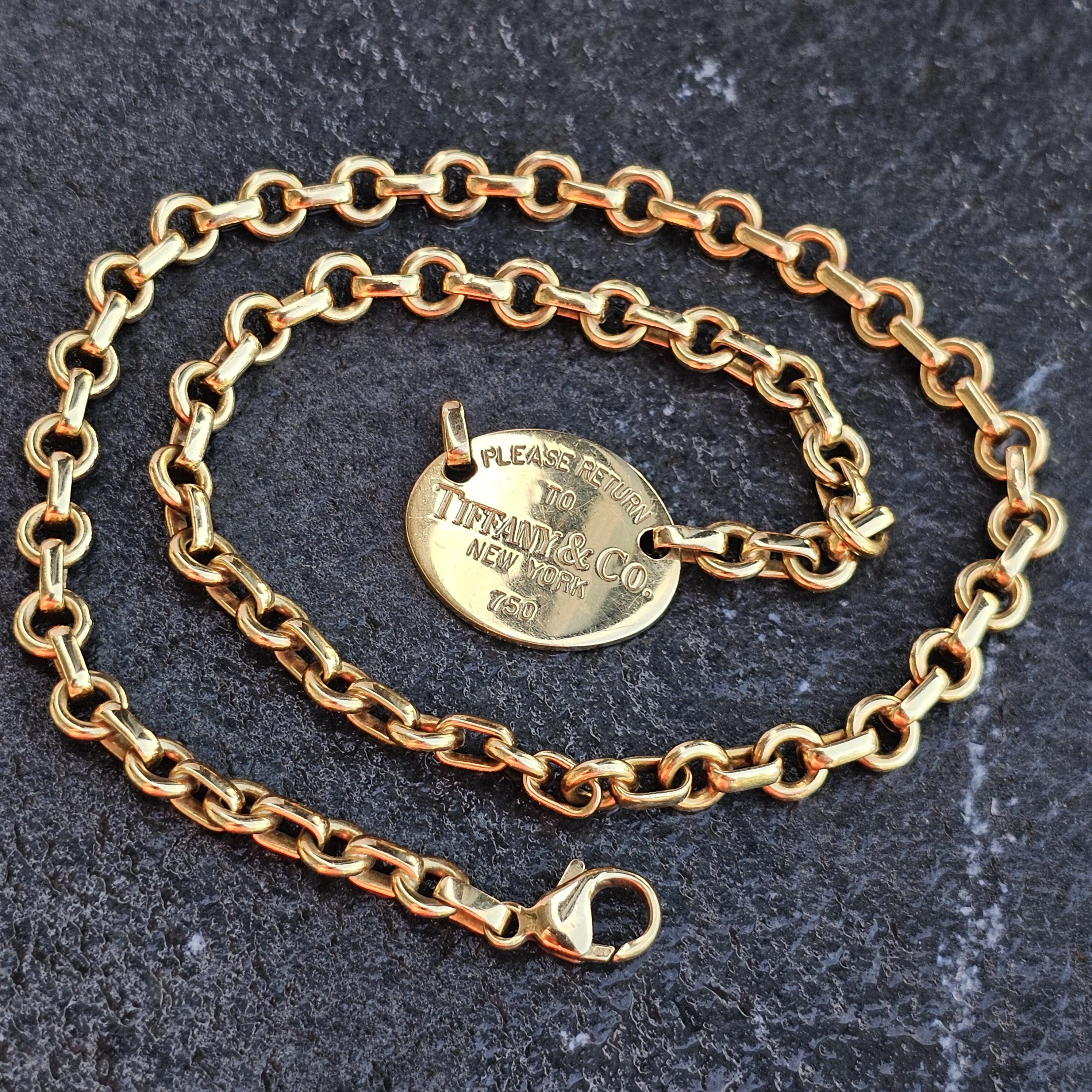 Tiffany & Co. Choker Oval Return To Tag Necklace 18k Yellow Gold 15.5
