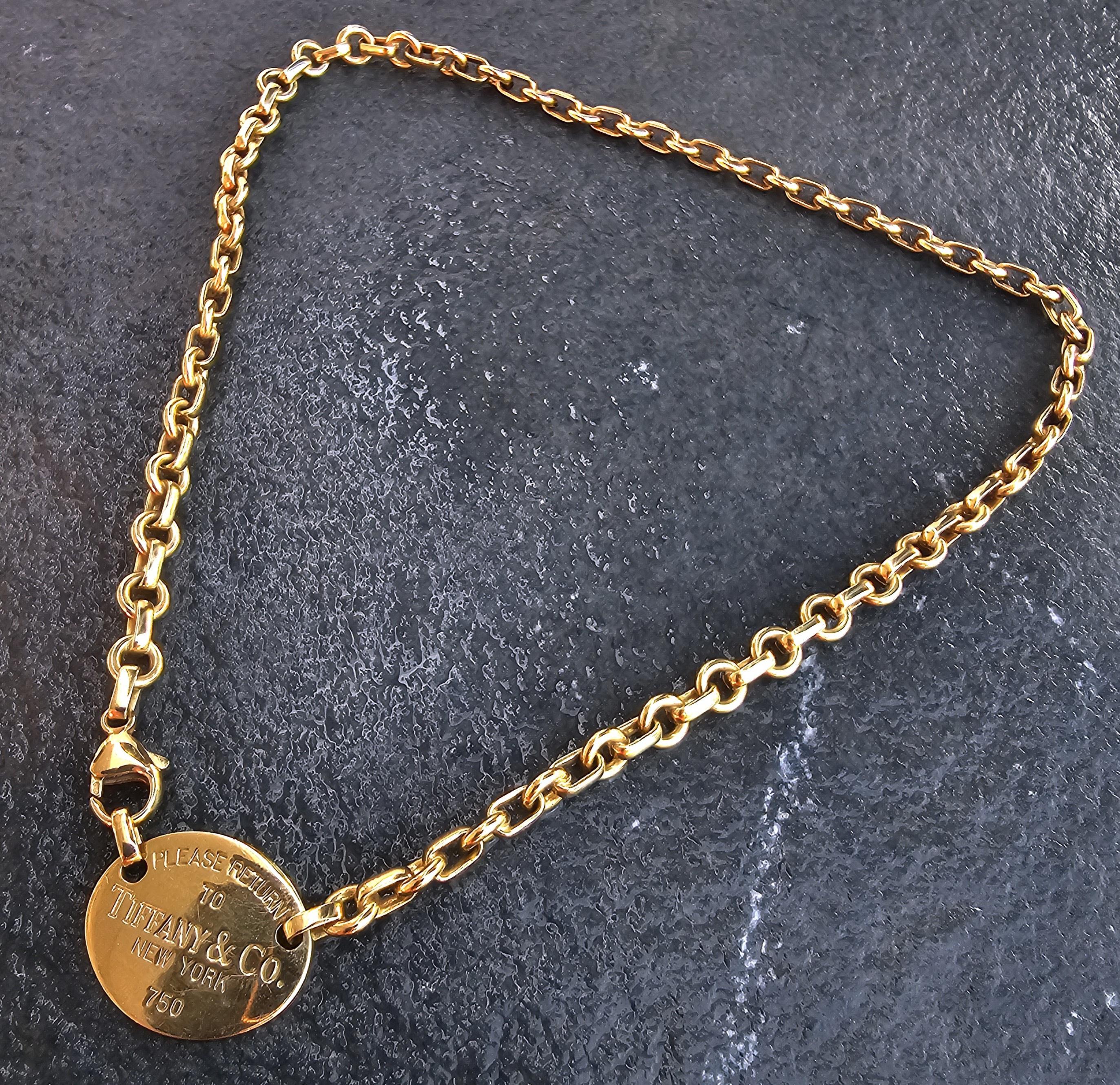 Tiffany & Co. Choker Oval Return To Tag Necklace 18k Yellow Gold 15.5