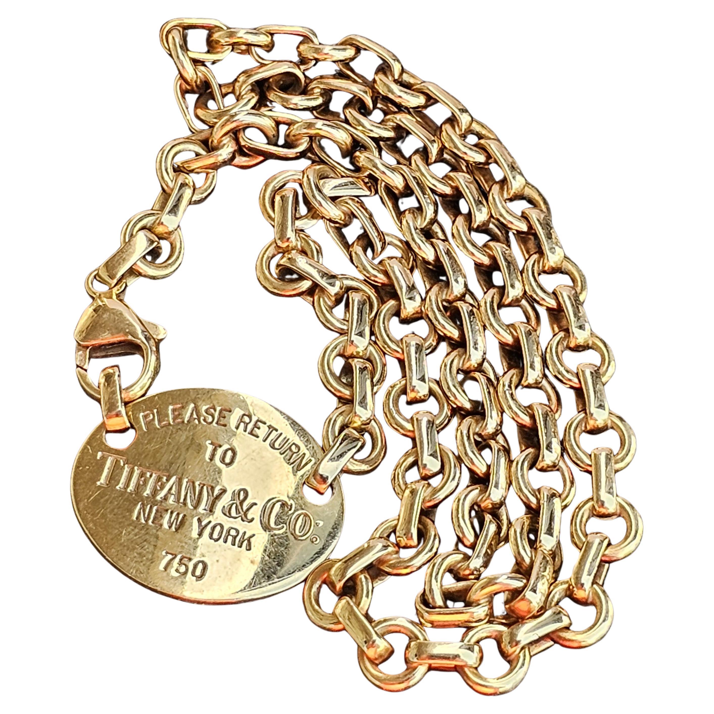 Tiffany & Co. Choker Oval Return To Tag Necklace 18k Yellow Gold 15.5" 39g