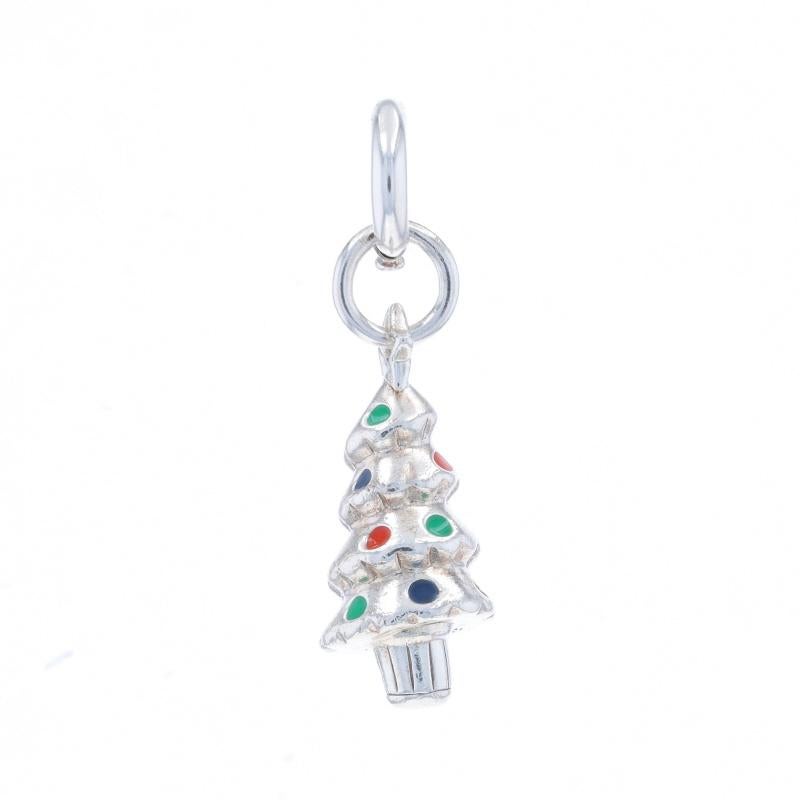 Brand: Tiffany & Co.
Design: Christmas Tree (rare)

Metal Content: Sterling Silver

Material Information
Multicolor Enamel
Color: Red, Green, & Blue

Fastening Type: Spring Ring Clasp
Theme: Winter Holiday

Measurements
Tall: 1