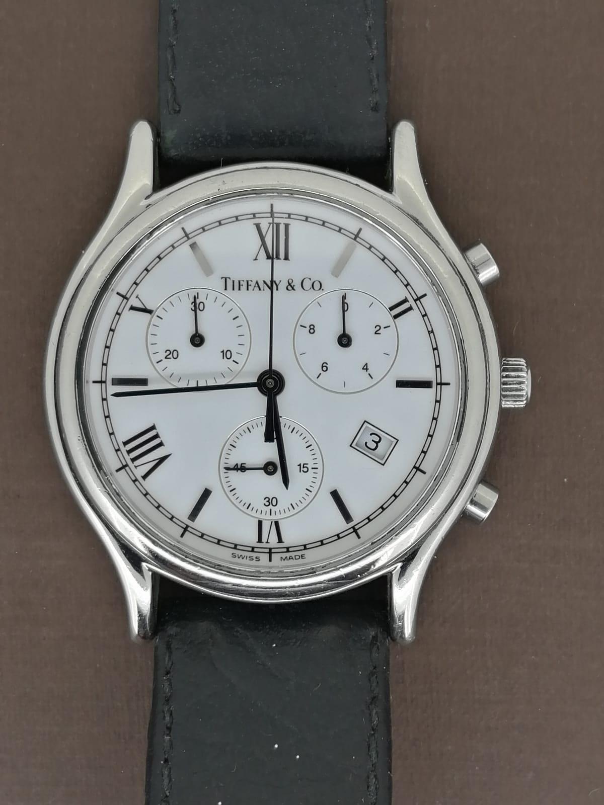 Modern Tiffany & Co Chronograph Classical S/Steel Quartz 35mm Mens' Watch, c2000 + For Sale