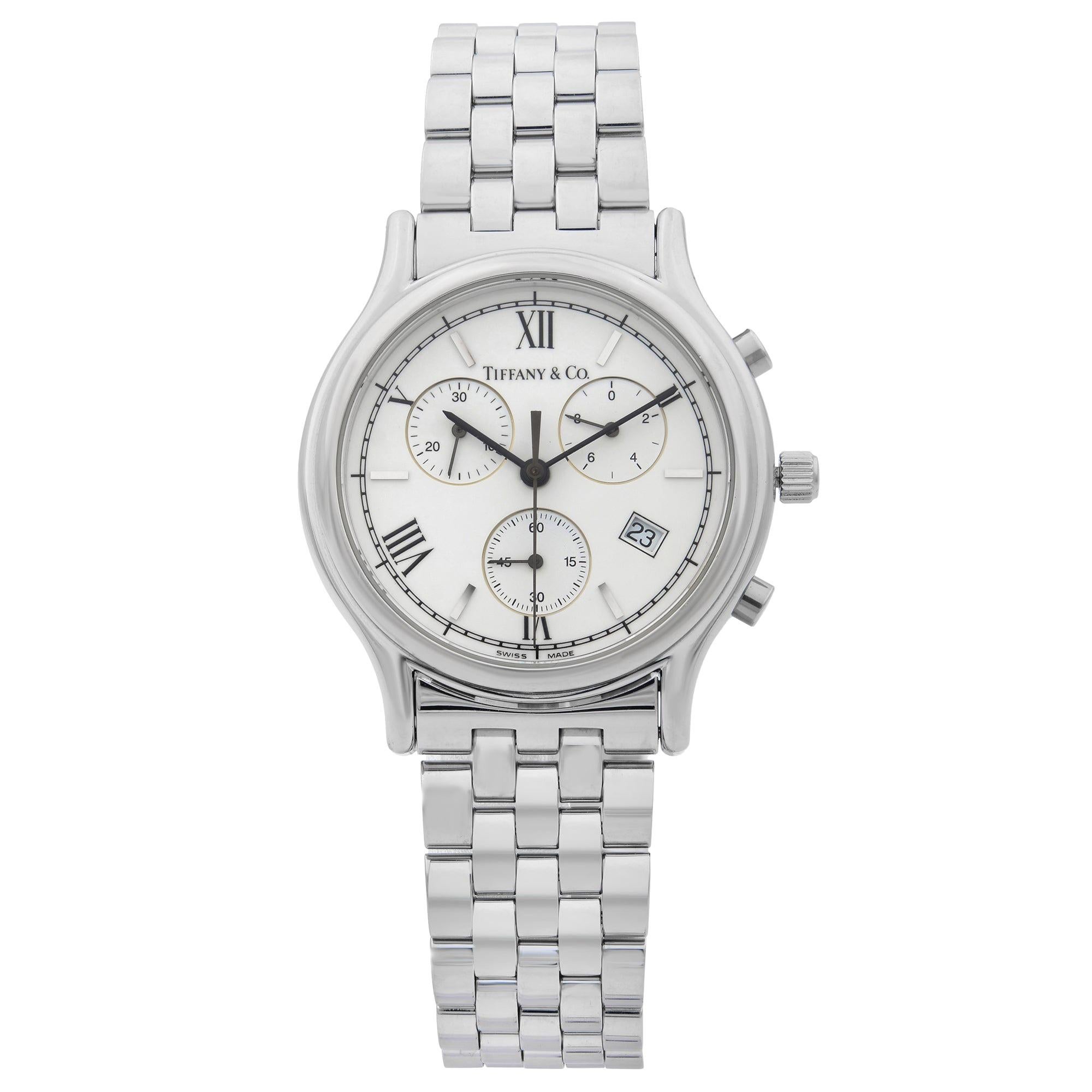 Tiffany & Co. Chronograph Stainless Steel White Dial Vintage Men's Watch