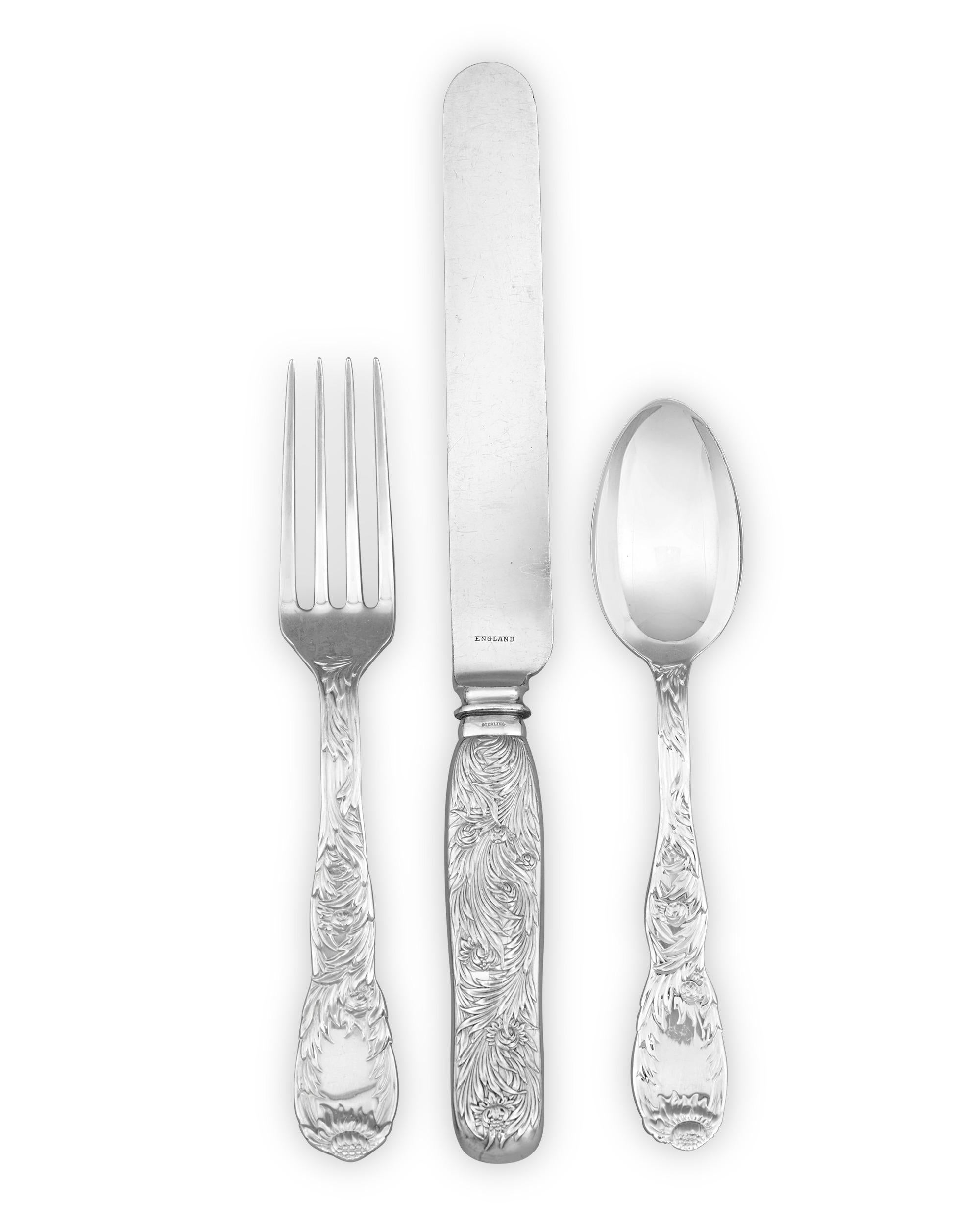 Silver Tiffany & Co. Chrysanthemum Flatware Set, Service for 12