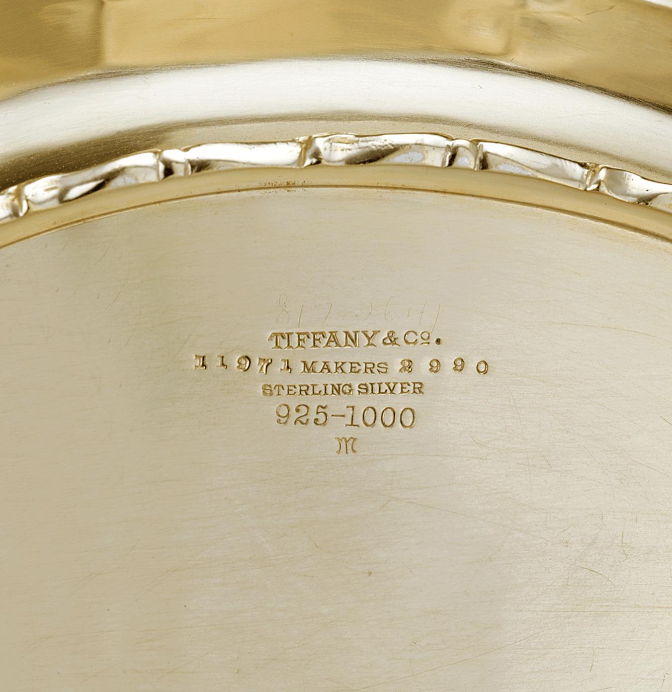 Tiffany & Co. Juego de 6 cuencos ovalados crisantemo de plata dorada Art Nouveau en venta
