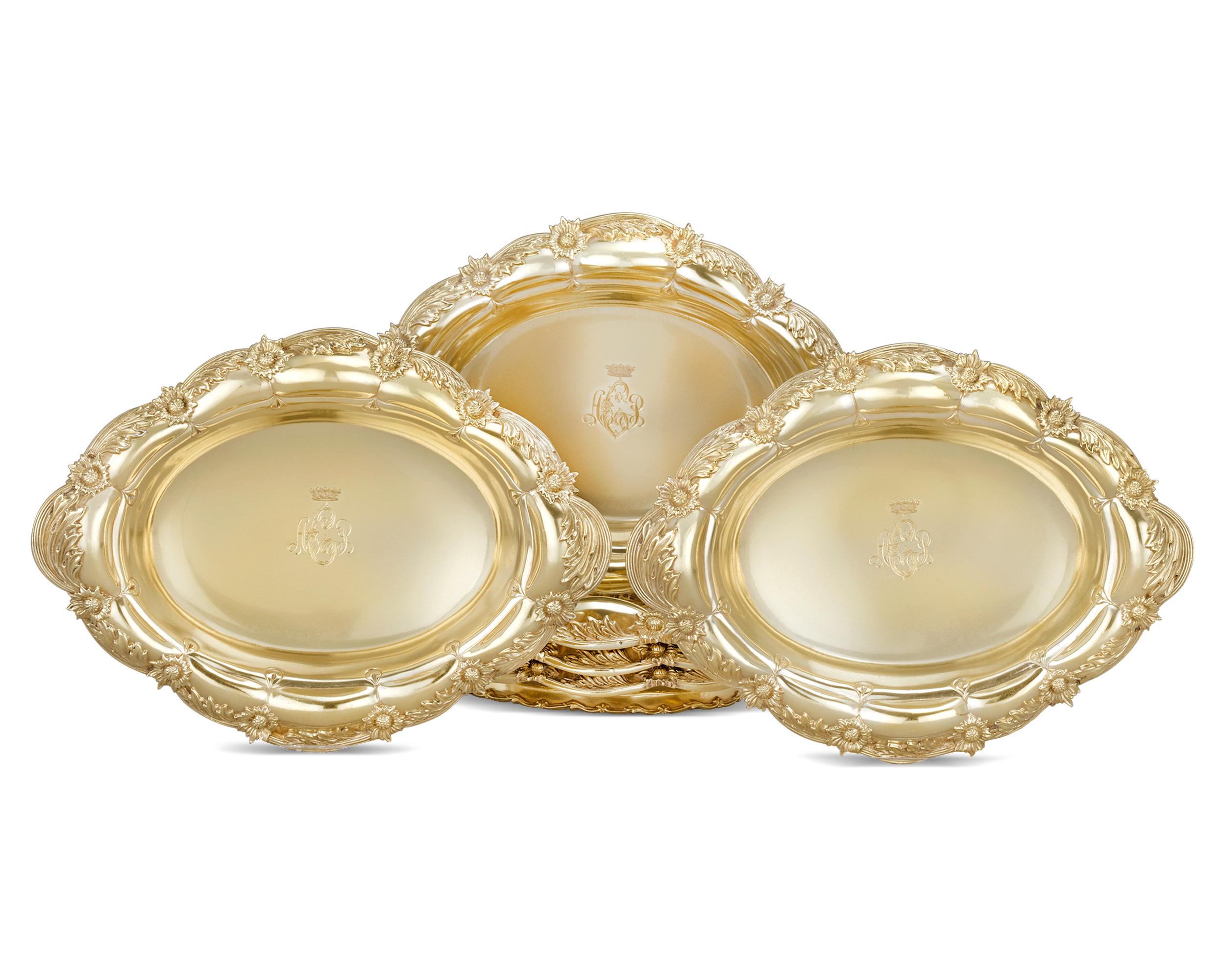 Tiffany & Co. Juego de 6 cuencos ovalados crisantemo de plata dorada Estadounidense en venta