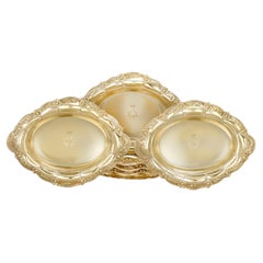 Tiffany & Co. Chrysanthemum Silver Gilt Oval Bowls, Set of 6
