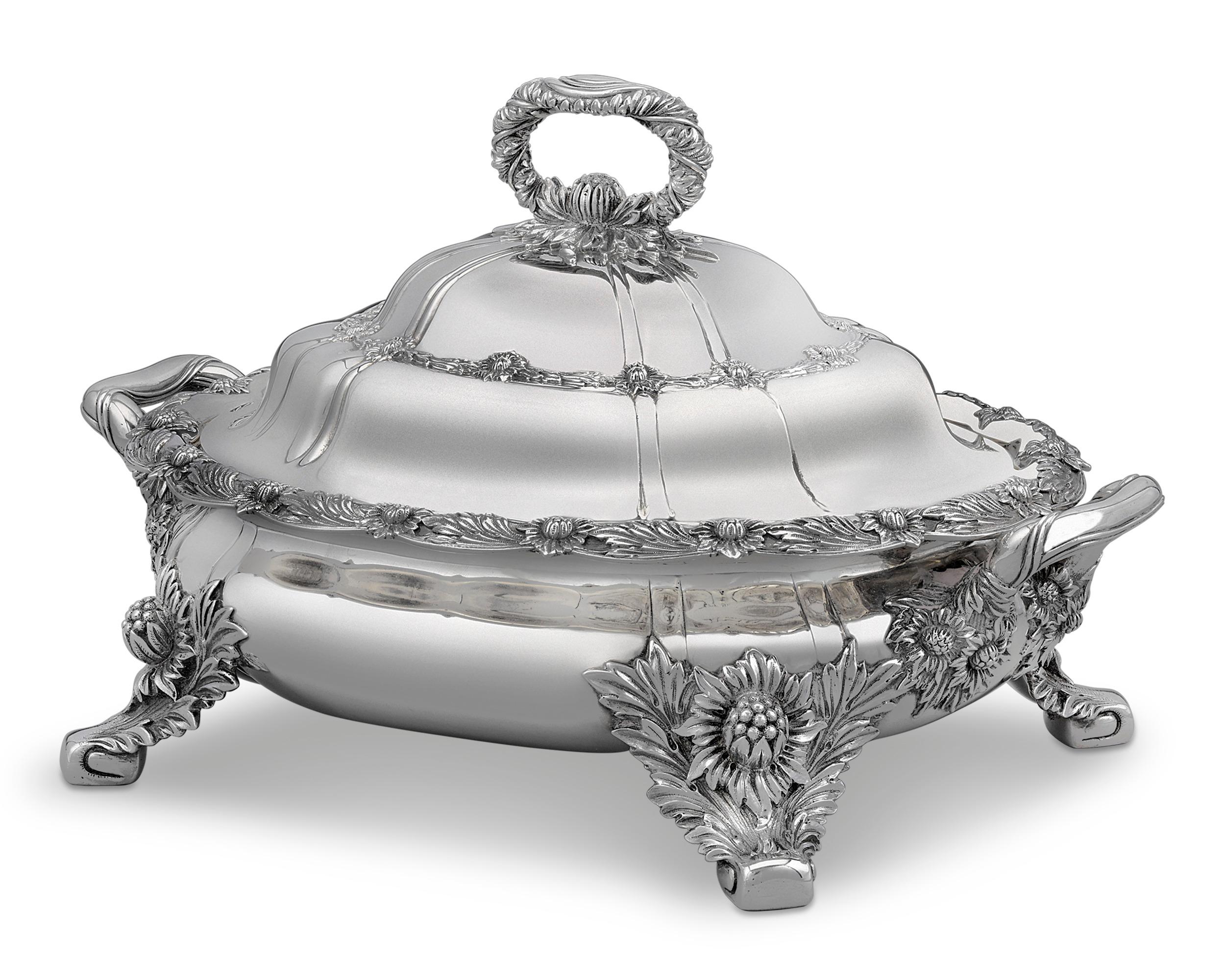 This magnificent sterling silver vegetable serving dish with cover by Tiffany & Co. is crafted in the iconic Chrysanthemum pattern, arguably the most desirable and definitely one of the most expensive created by this renowned American firm.