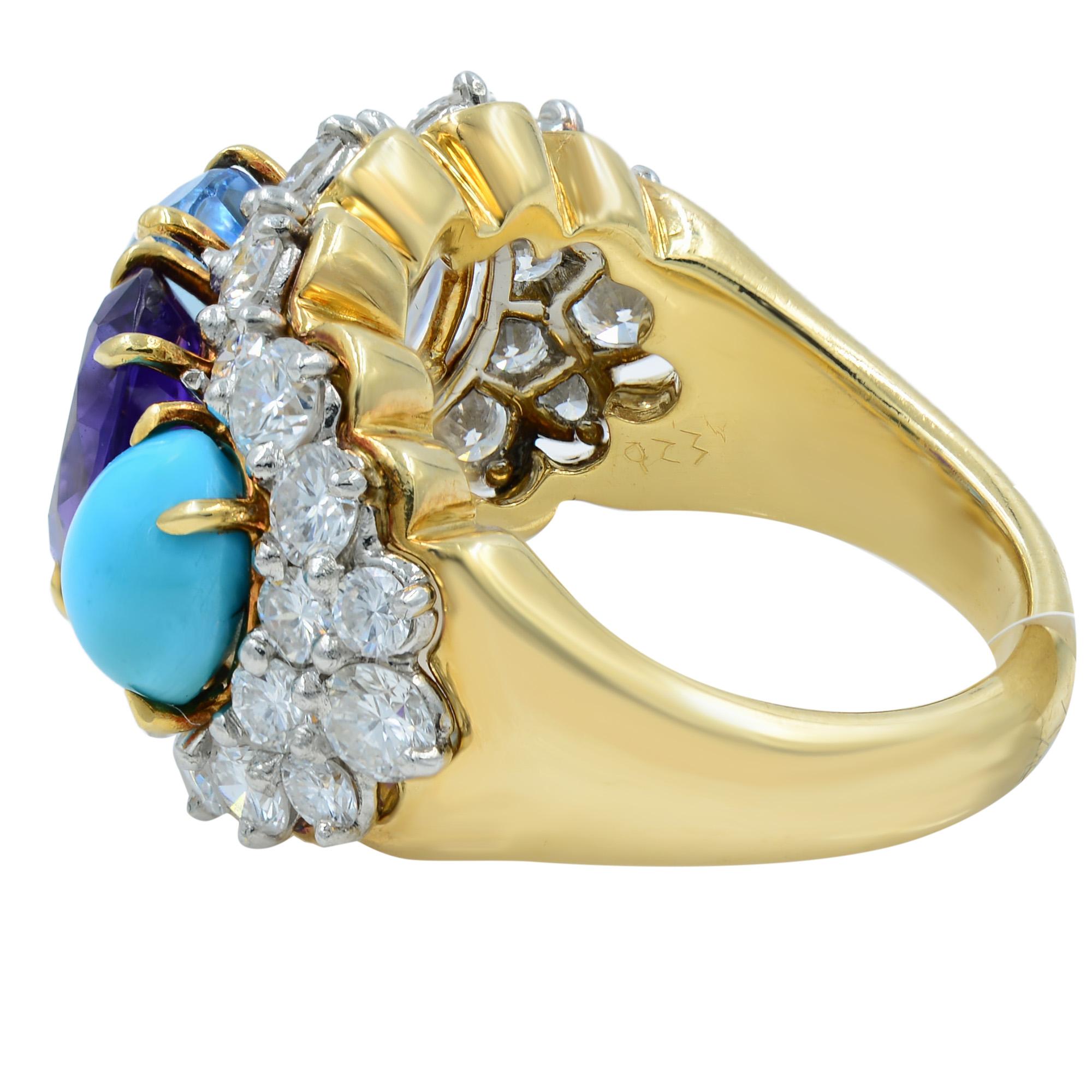 Retro Tiffany & Co. circa 1950 Four Stone Gemstone Diamond Ring Yellow Gold 3.00 Carat