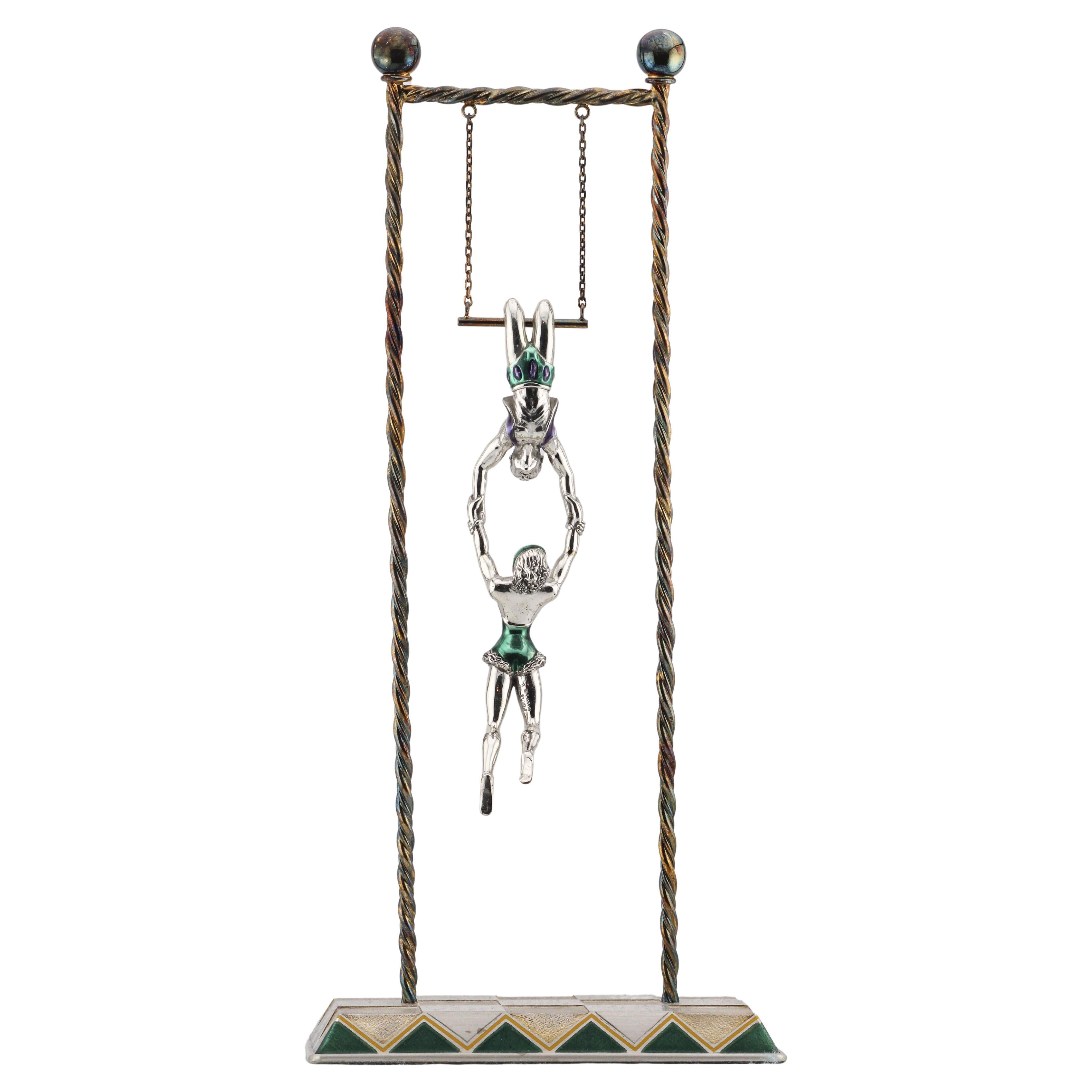 Tiffany & Co. Circus Sterling Silver Enamel Trapeze Acrobats For Sale