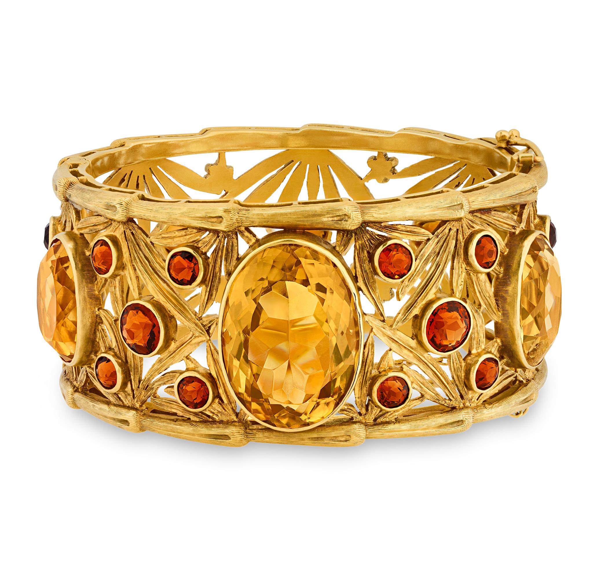 Oval Cut Tiffany & Co. Citrine Bamboo Cuff Bracelet, 60 Carats