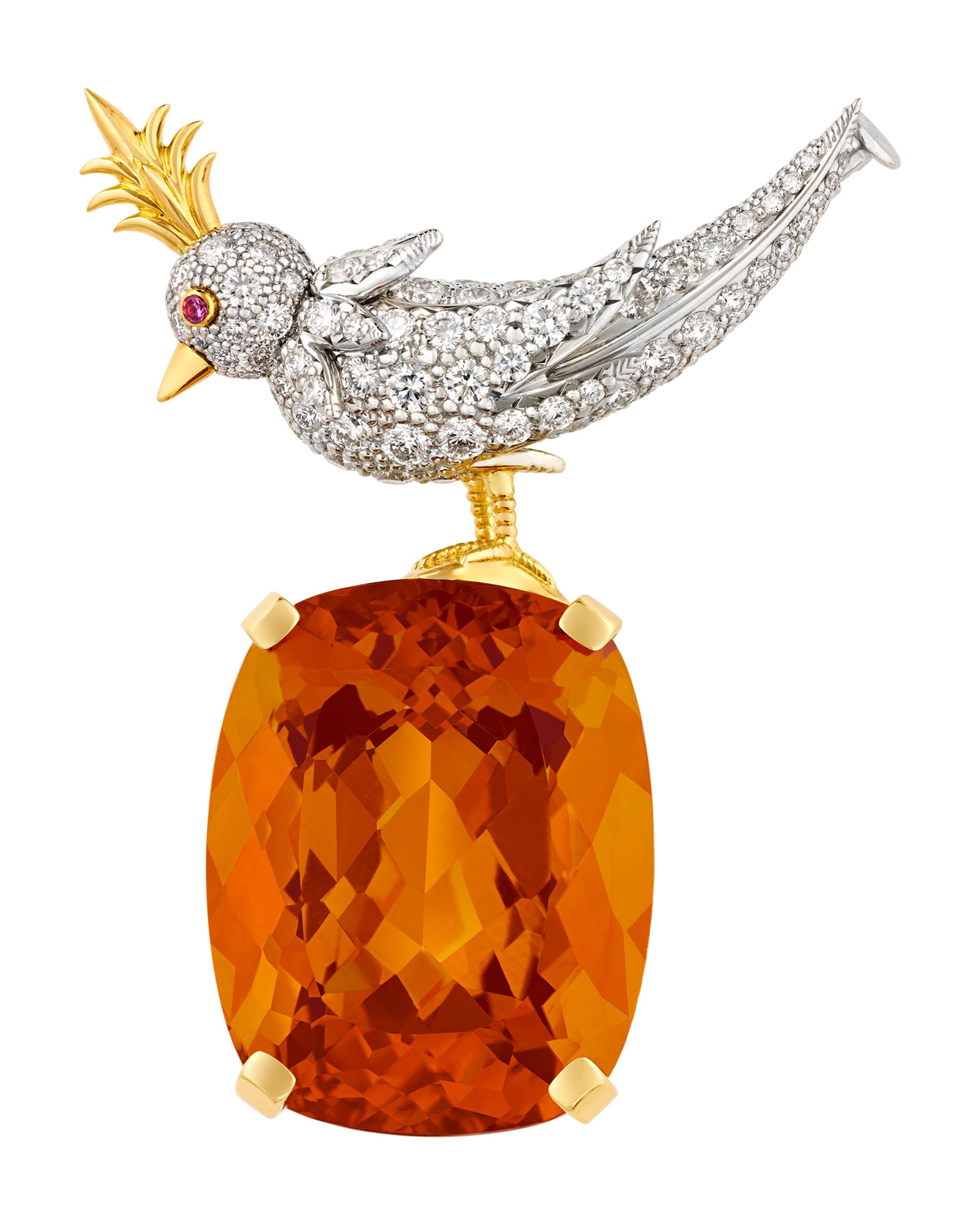 Retro Tiffany & Co. Citrine Bird On A Rock Brooch By Jean Schlumberger