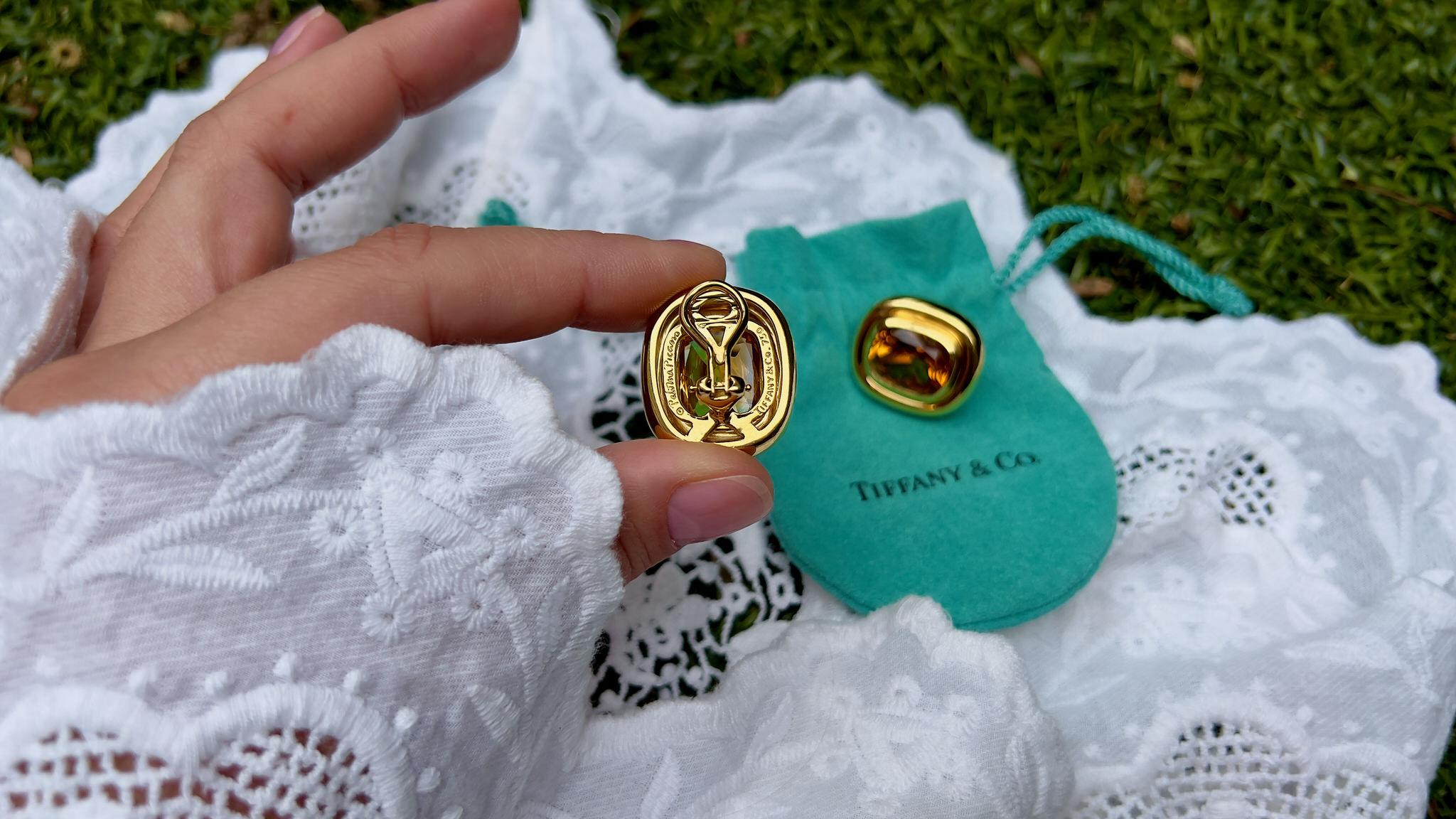 Tiffany & Co. Boucles d'oreilles en or jaune 18 carats et citrine collection Paloma Picasso Excellent état - En vente à Laguna Niguel, CA