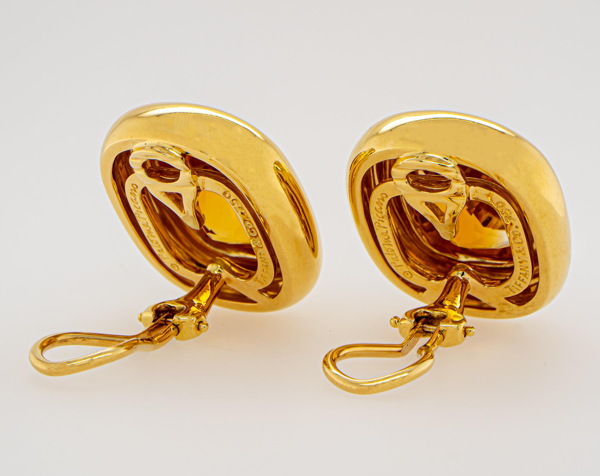 Tiffany & Co. Citrine Earrings Paloma Picasso Collection 18K Yellow Gold In Excellent Condition For Sale In Laguna Niguel, CA