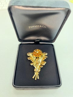 Tiffany & Co. Citrine Flower Leaves Brooch bouquet Pin 14k