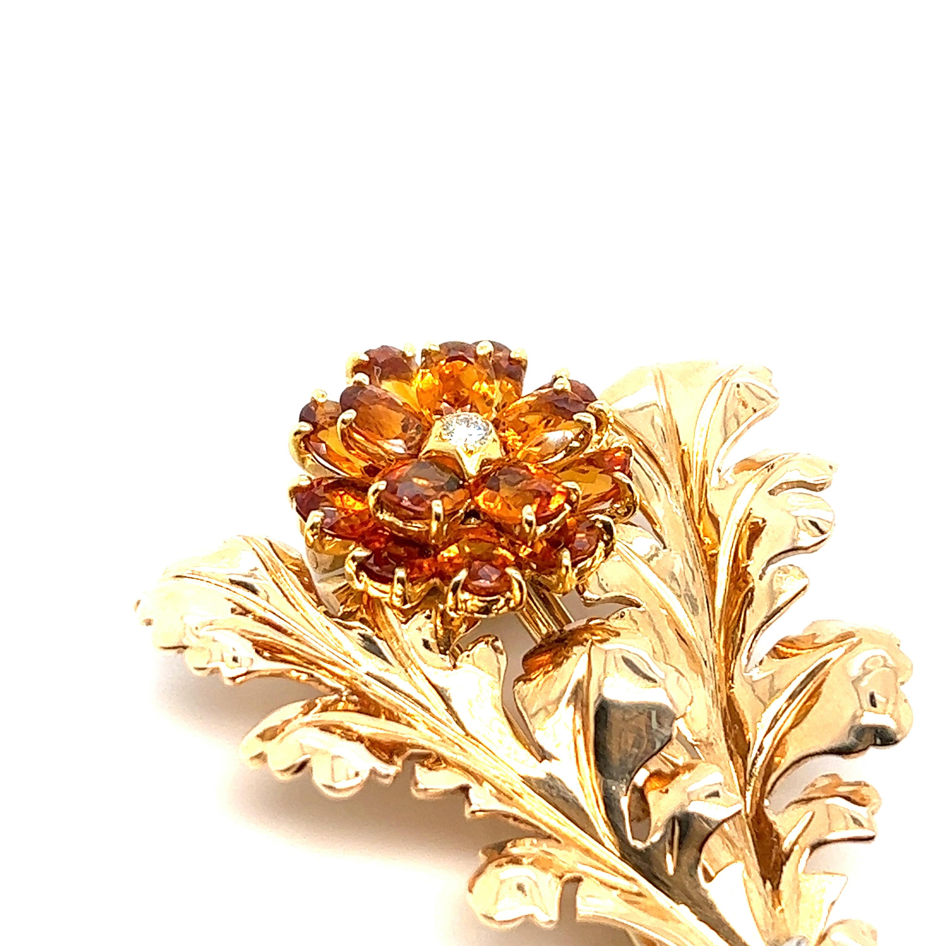 Tiffany & Co. Citrine Flower Leaves Brooch  In Excellent Condition For Sale In New York, NY