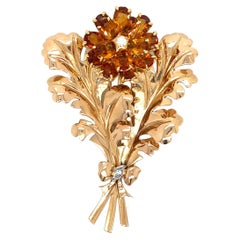 Tiffany & Co. Broche Citrine Fleur Feuilles 