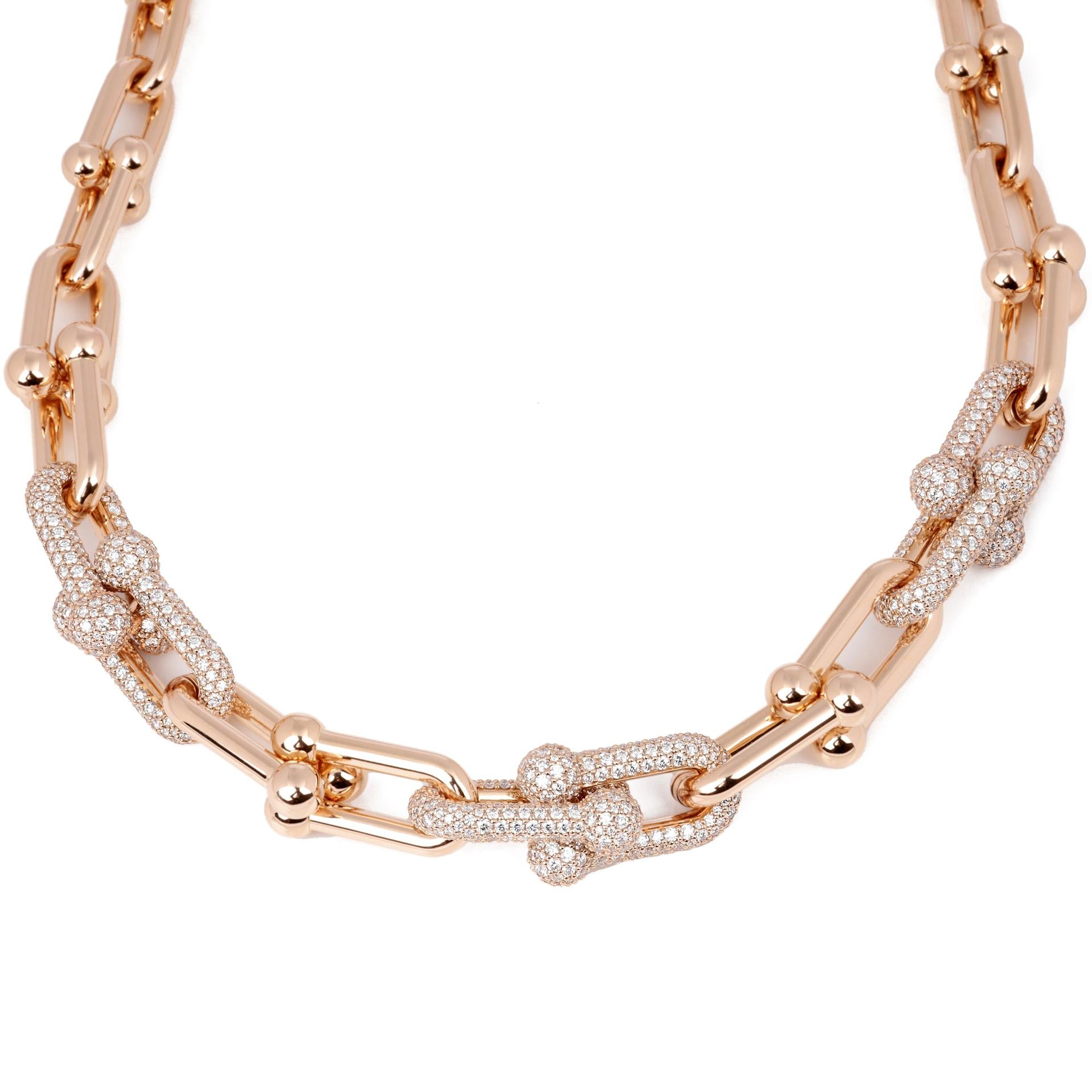 Round Cut Tiffany & Co City Hardwear Graduated Link Diamond Pave Necklace